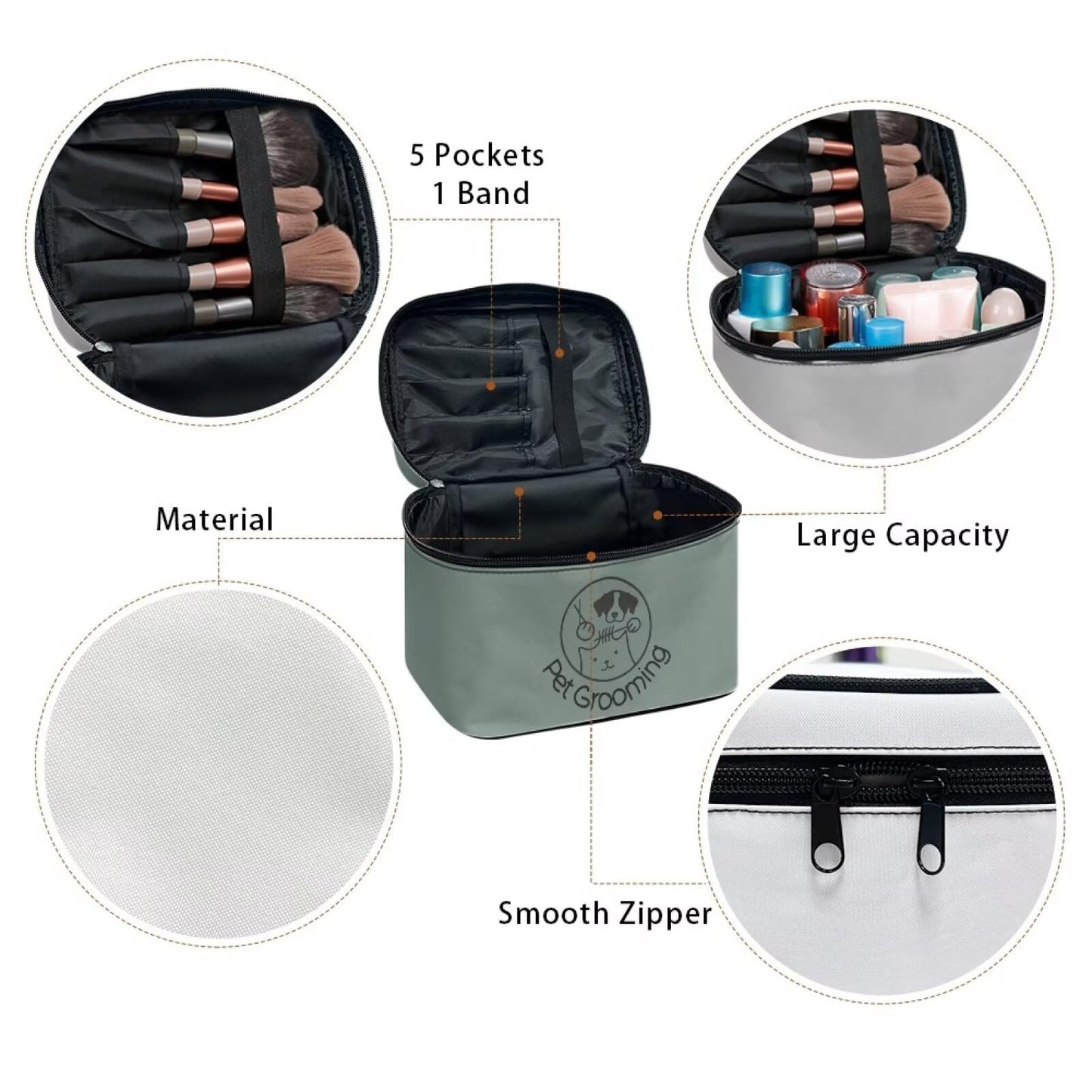 AQYAPTOIY Green Travel Makeup Bag for Women Large Capacity Cosmetic Case for Women Portable Makeup Organizer with Brush Holders for Vacation Trip Daily