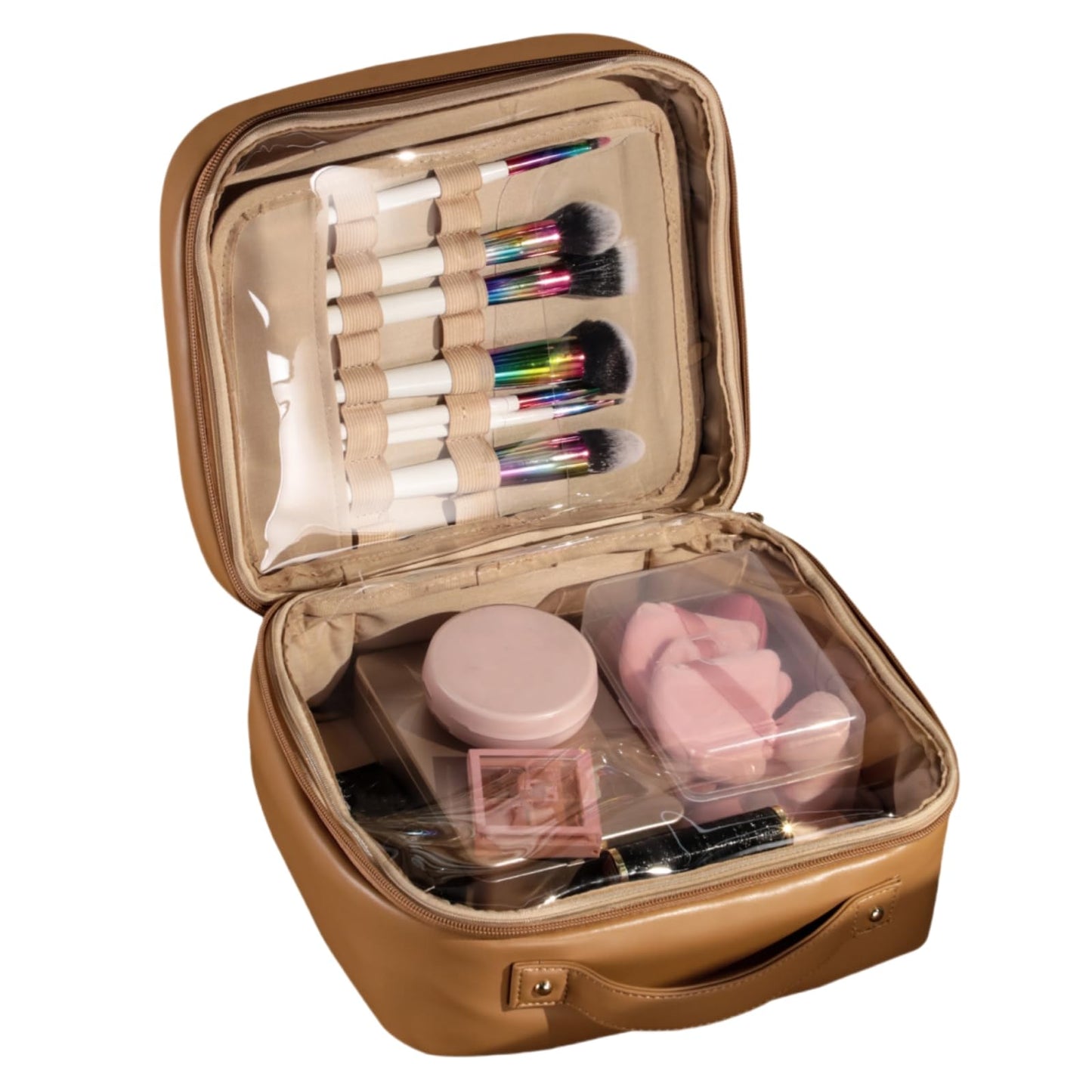 BS-MALL XL Makeup Case Premium Makeup Bag with Soft Leather, Waterproof and Durable for Long-Term Use