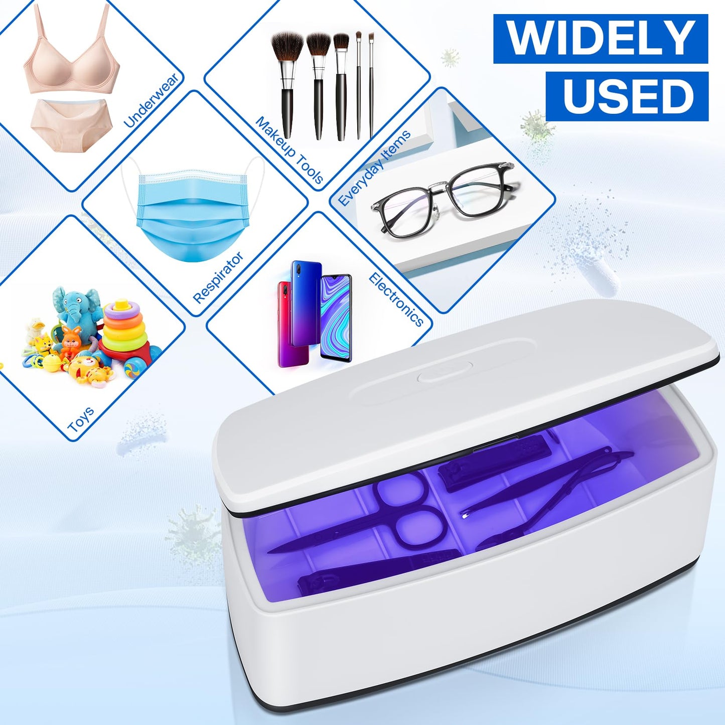 Nail Tools Cleaner, Double Tube Blue Light Cleaning Function, USB Plug-In, 1l Large Capacity For Nail And Beauty Salon Tools, Jewellery, Glasses, Mobile Phone (White2)