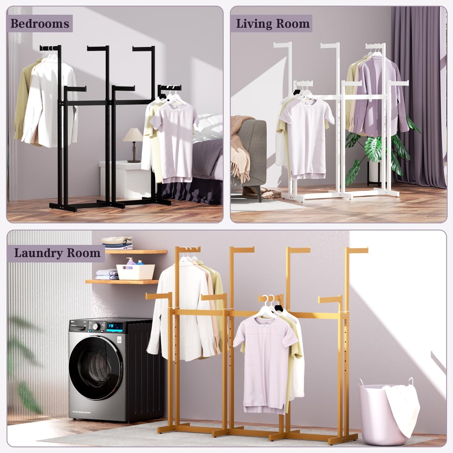 WAVVDIKUL Clothing Racks - Heavy Duty Garment Racks Metal for Retail Display Hanging Clothes, Rolling Black Commercial Clothing Display Rack Stand with Wheels (6 Arm,Black)