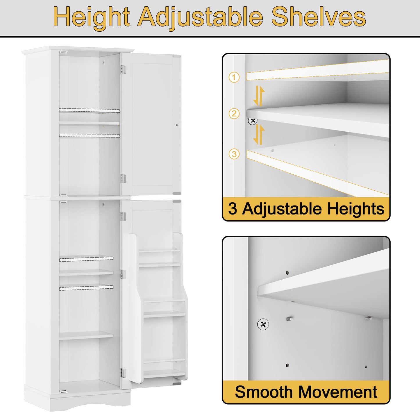 Function Home Tall Bathroom Storage Cabinet, 64" Slim Kitchen Pantry with Door Storage, Narrow Wood Freestanding Cabinets with Adjustable Shelves for Kitchen Living Room Dining Room, White
