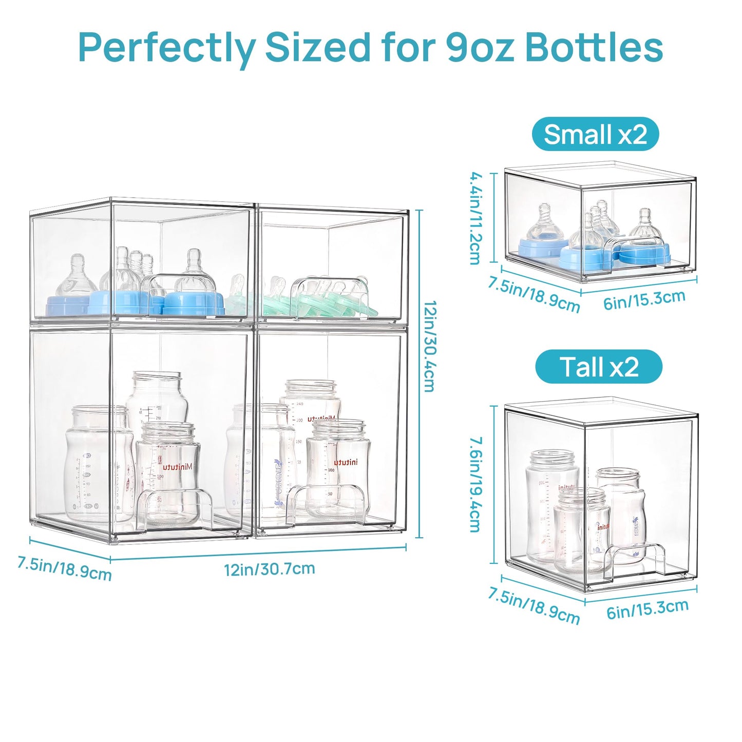Vtopmart 4 Pack Baby Bottle Organizer Set, Stackable Storage Drawers Ideal for Kichen Countertop, Vanity, Bathroom, Cabinet, Pantry Organization