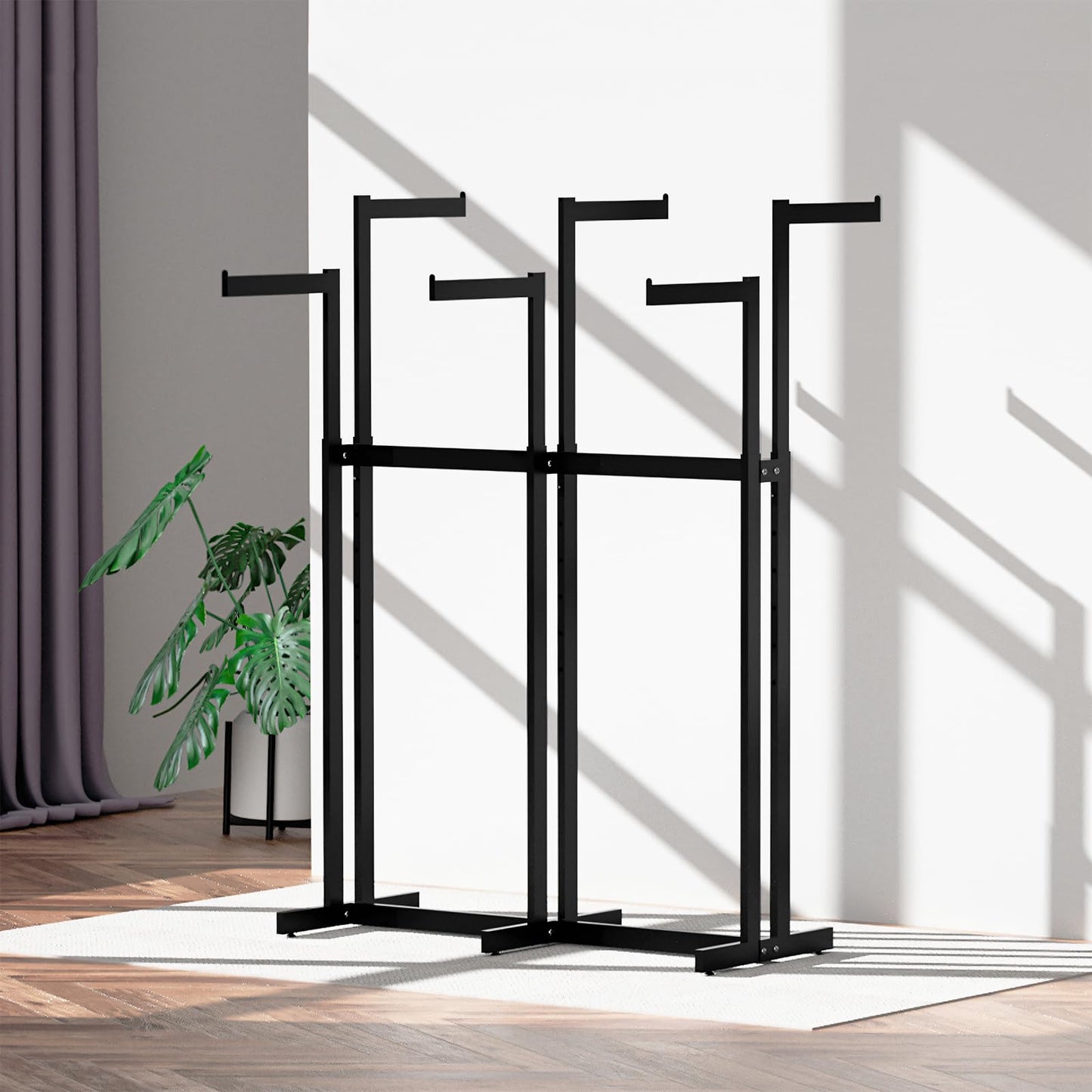 WAVVDIKUL Clothing Racks - Heavy Duty Garment Racks Metal for Retail Display Hanging Clothes, Rolling Black Commercial Clothing Display Rack Stand with Wheels (6 Arm,Black)