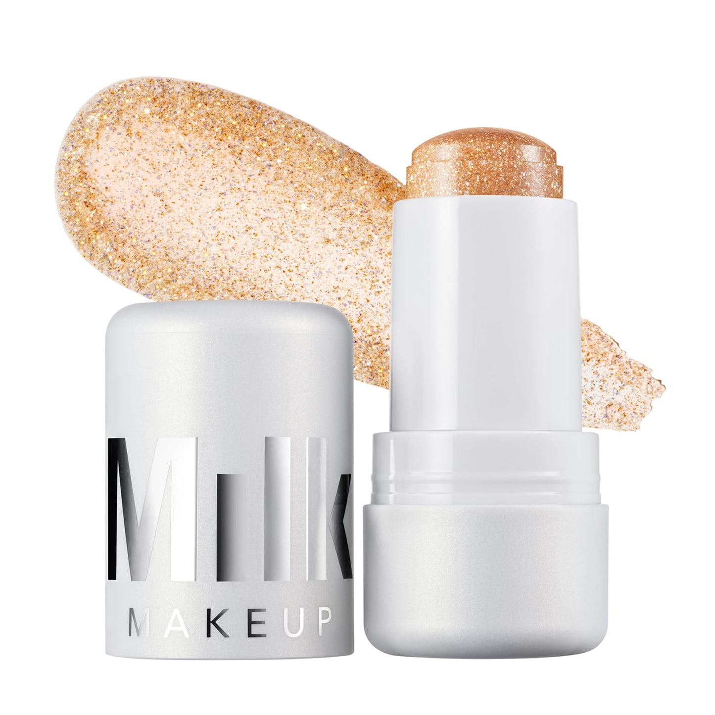 Milk Makeup Cooling Water Jelly Shimmer – Buildable Face + Body Highlighter Stick for Sheer Shimmery Glow – Long-Lasting, Hydrating, Glitter Free Formula – Bubbly (Gold + Silver), 0.17oz