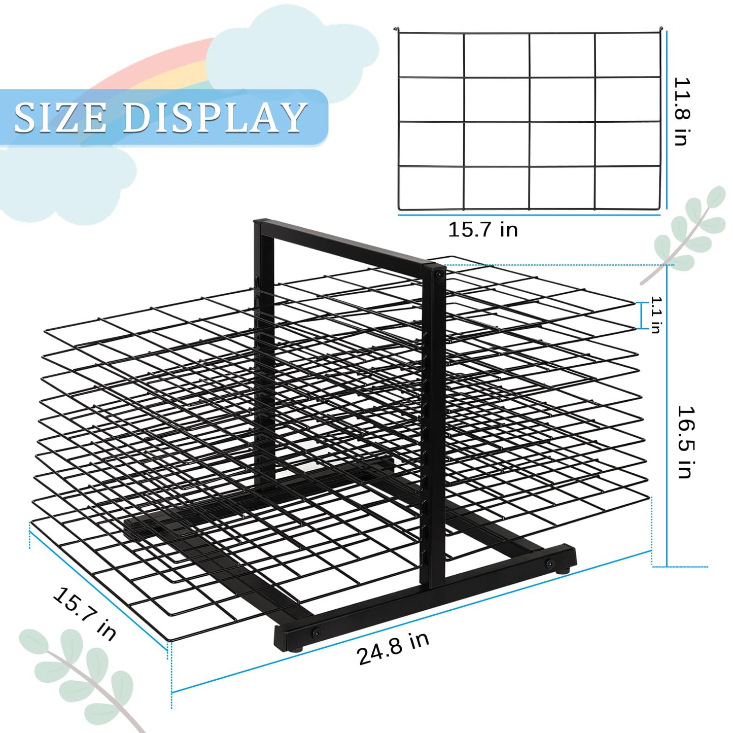 Lzttyee Art Drying Rack for Classroom Paint Drying Rack Art 20 Shelves Metal Desktop Artwork Storage Display for Classroom Painting Crafts (Black, 20 Shelves)