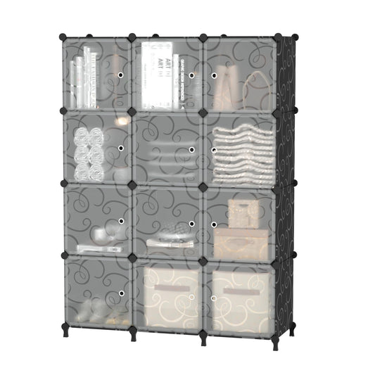 AWTATOS 12 Cube Storage Organizer, Closet Storage Shelves with Doors, Black