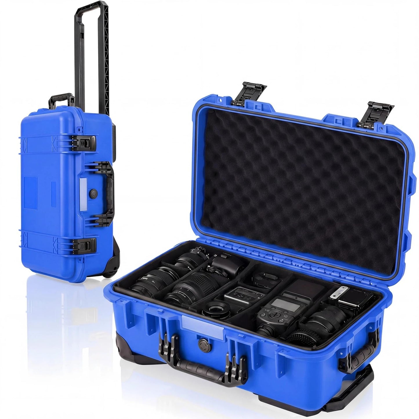 Relaxweex Rolling Camera Hard Case with Padded Dividers & Wheels, Impact-resistant Hard Shell Travel Case for Cameras, Lenses & Accessories(22 x 14 x 9 Inch,Blue)