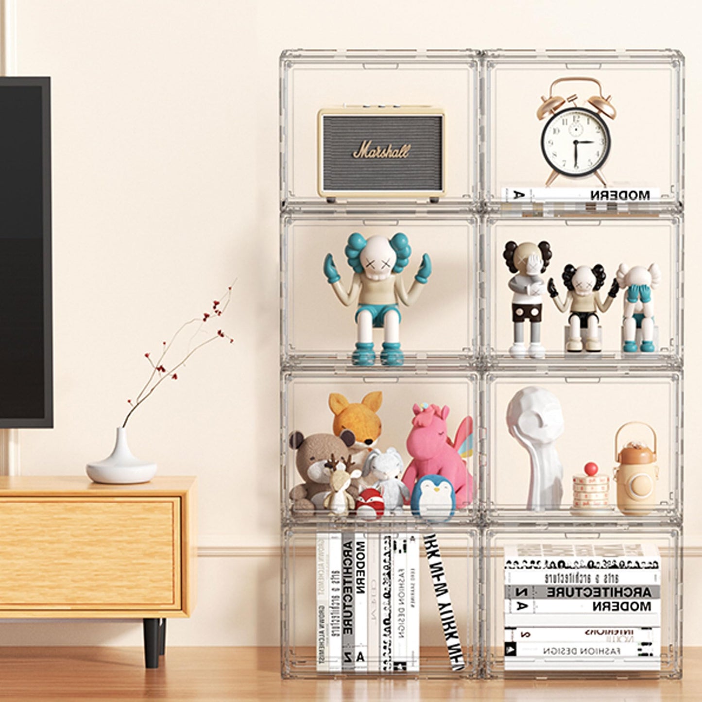 Clear Acrylic Display case for Figures, Acrylic Boxes for Display, Stackable Display Boxes for Collectibles with Magnetic Door and Removable Shelves, Figure Display for Figurines, Pop Figures, Models