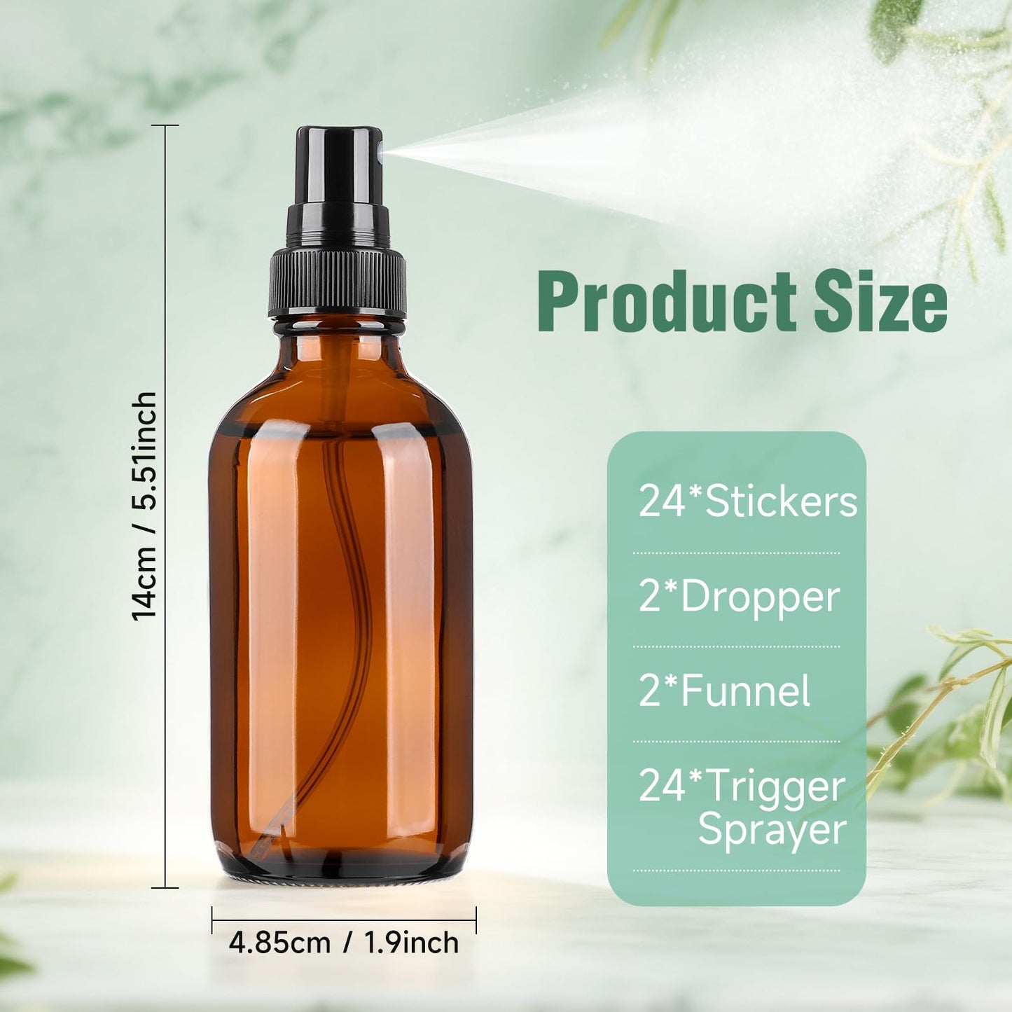 Vitreaux 24 Pack 4 oz Amber Glass Spray Bottles Small,Empty Refillable Brown Glass Spray Bottle for Essential Oils,Fine Mist Bottles for Face,Hair,Travel,Perfumes,Plants,Cleaning Solutions