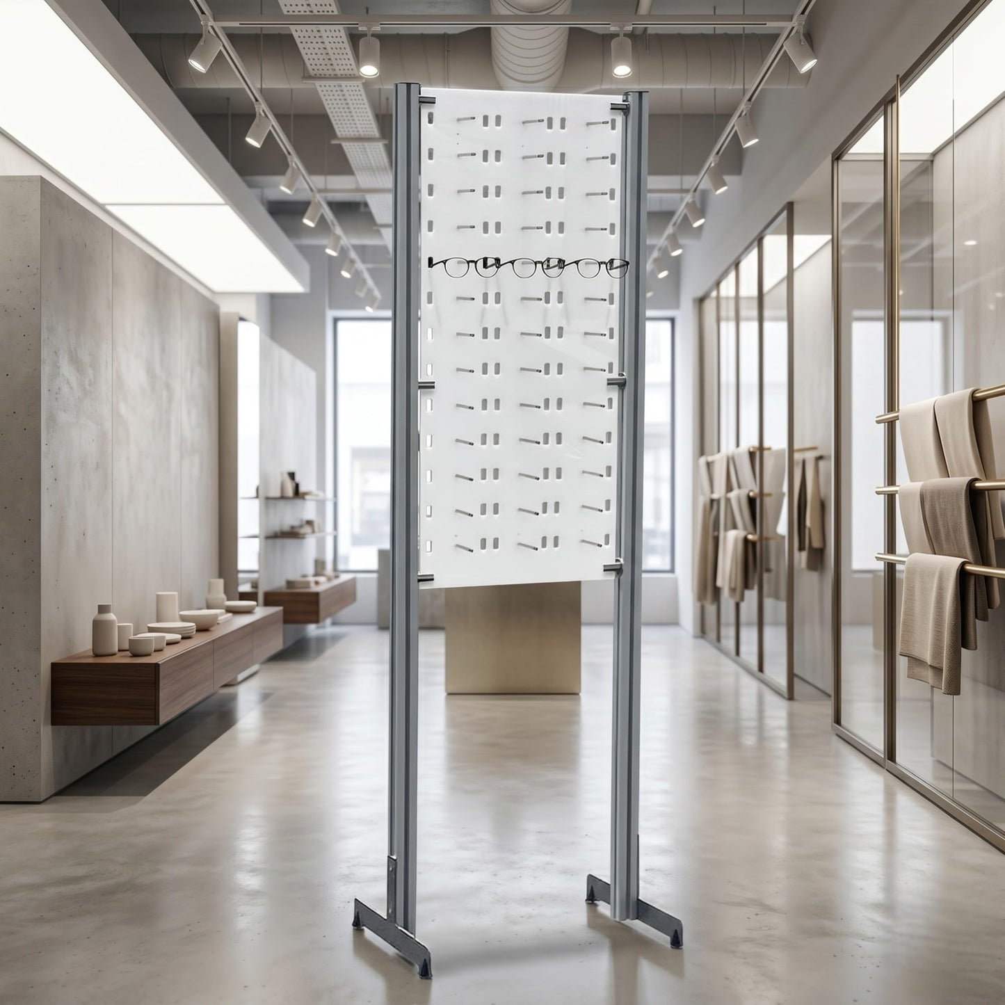 Open Optical Frame Display – Freestanding Floor Top Rack – Aluminum & Acrylic – Optical Retail Sunglass Store (Polar-White, 45 Frame Capacity)