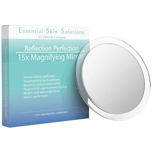 15X Magnifying Mirror – Use for Makeup Application - Tweezing – and Blackhead/Blemish Removal – 6 Inch Round Mirror with Three Suction Cups for Easy Mounting - Great for Travel
