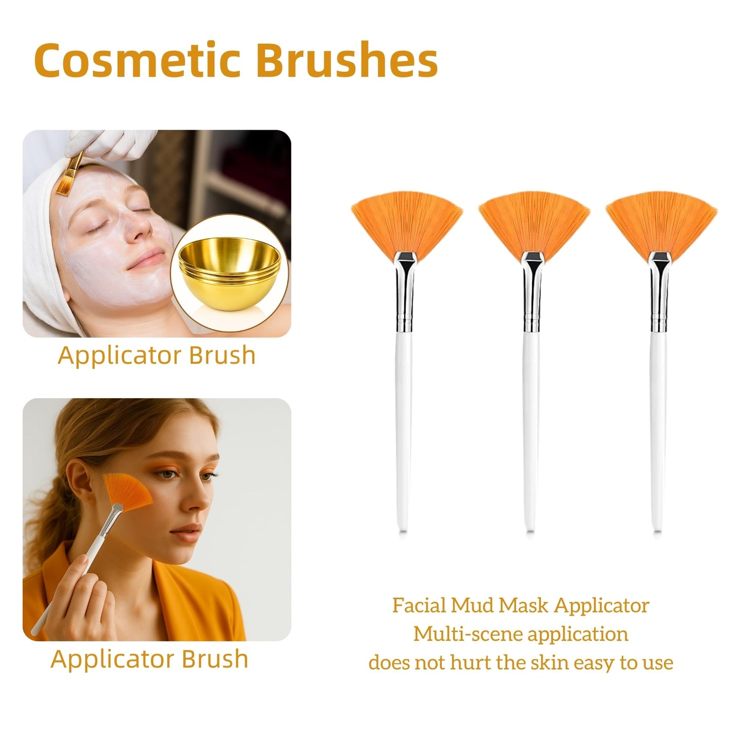 12 Pcs Facial Supplies Estheticians 3 Gold Bowls Stainless Steel 3 Gold Spoons Stainless Steel 3 Facial Fan Brushes 3 Face Mask Applicator Brush for Women Facials Spa Supplies Estheticians