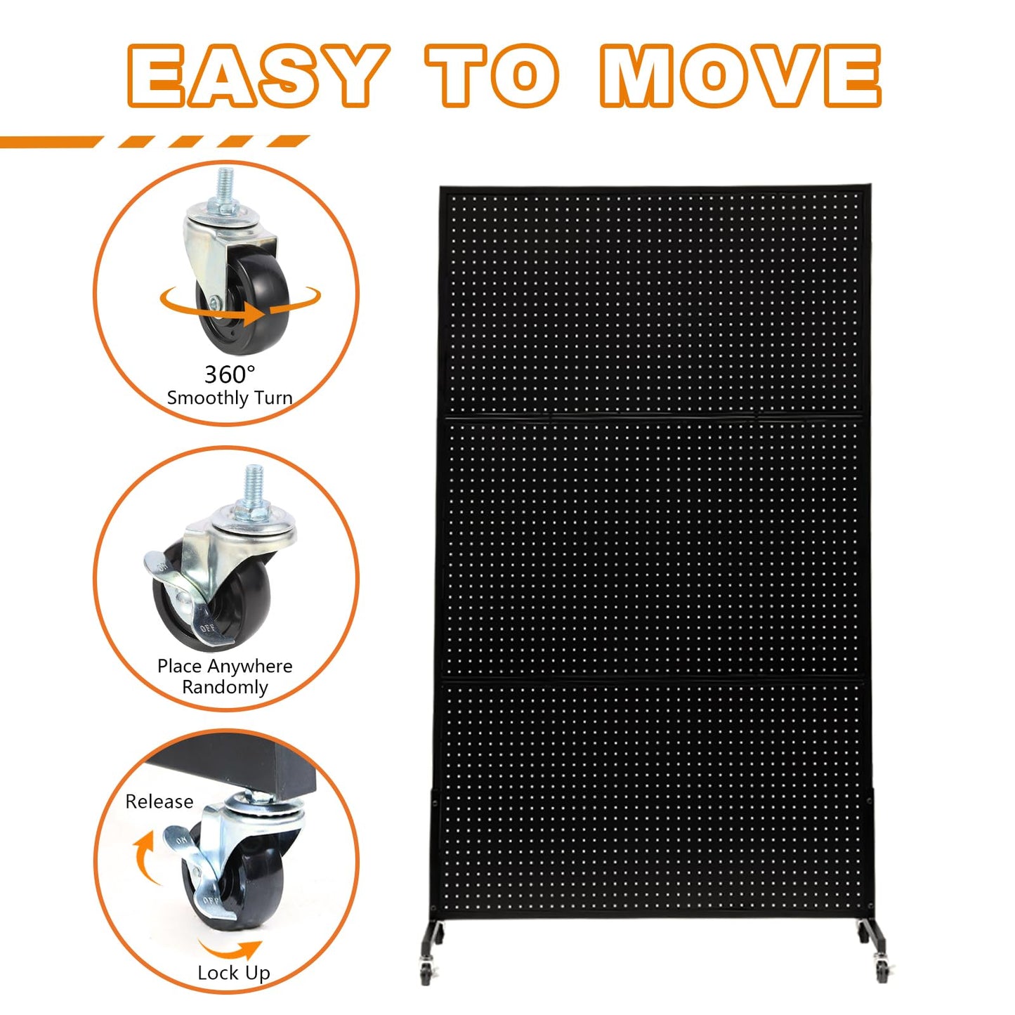 NectaCol 3.5'x 6' Metal Pegboard with T-Base, Peg Board Display Stand With Wheel, Big Standing Pegboard Display, Art Display Stand with 30 Hooks for Retail Store, Black