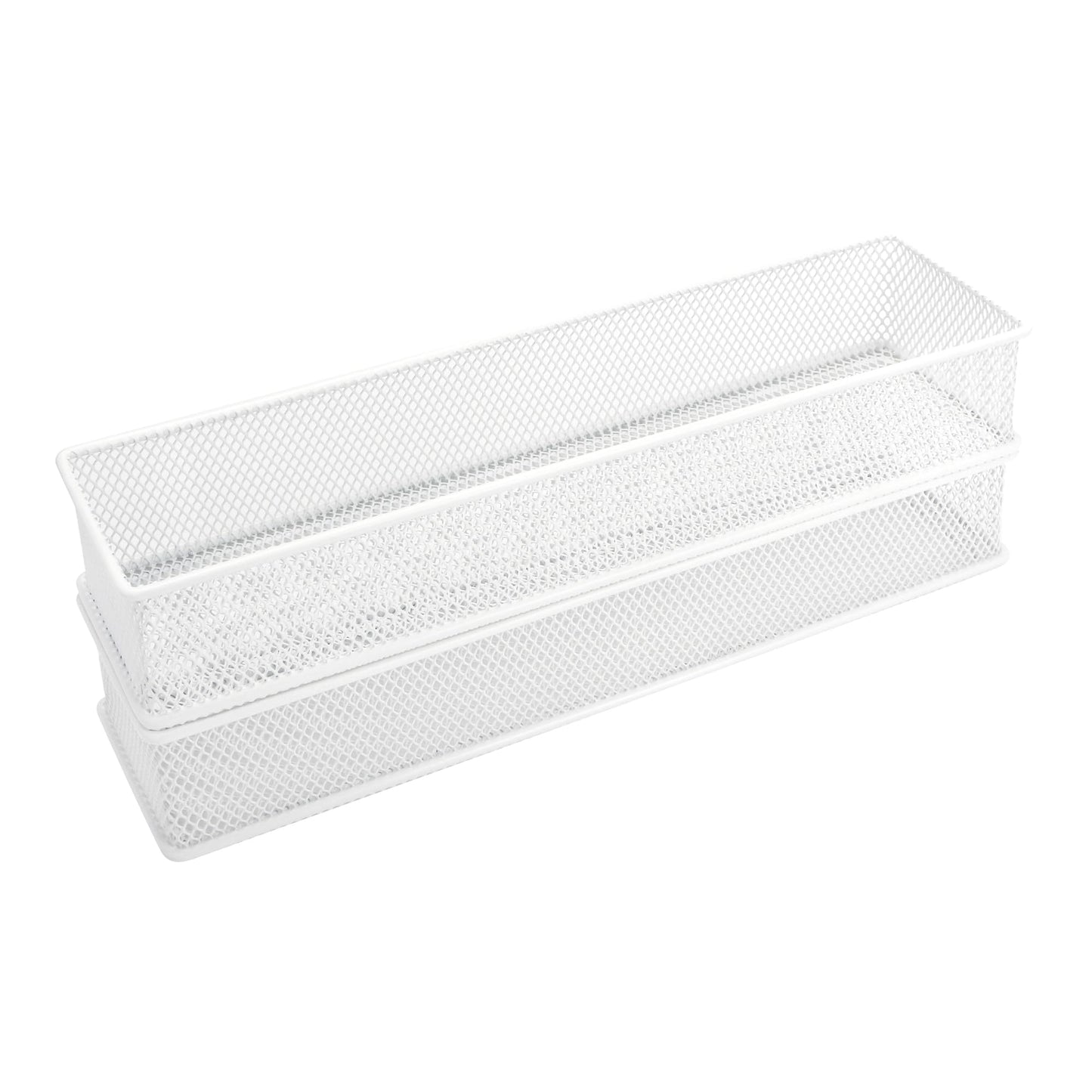 Annova Mesh Stackable Drawer Cabinet and Shelf Organizer Bins Storage Basket School Office Supply Holder Tray- Set of 2 (White, 3x12x2 Inch)