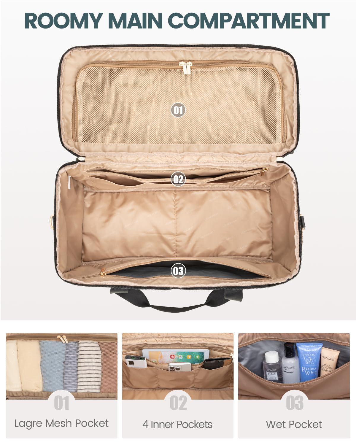 LOVEVOOK Travel Duffle Bag, Weekender Bags For Women, Carry On Duffel Bags For Airplanes, Overnight Bag Hospital Bag for Labor and Delivery, Yoga Gym Tote with Wet Pocket, 3Pcs Set