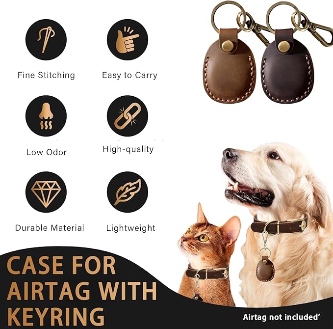 Timyca for Airtag Holder Keychain-Genuine Leather for Airtag Keychain Holder 2 Pack,Handmade for Air Tag Case Scratch-Resistant for Airtag Leather Key Chain Ring Compatible for Apple Airtag,Luggage
