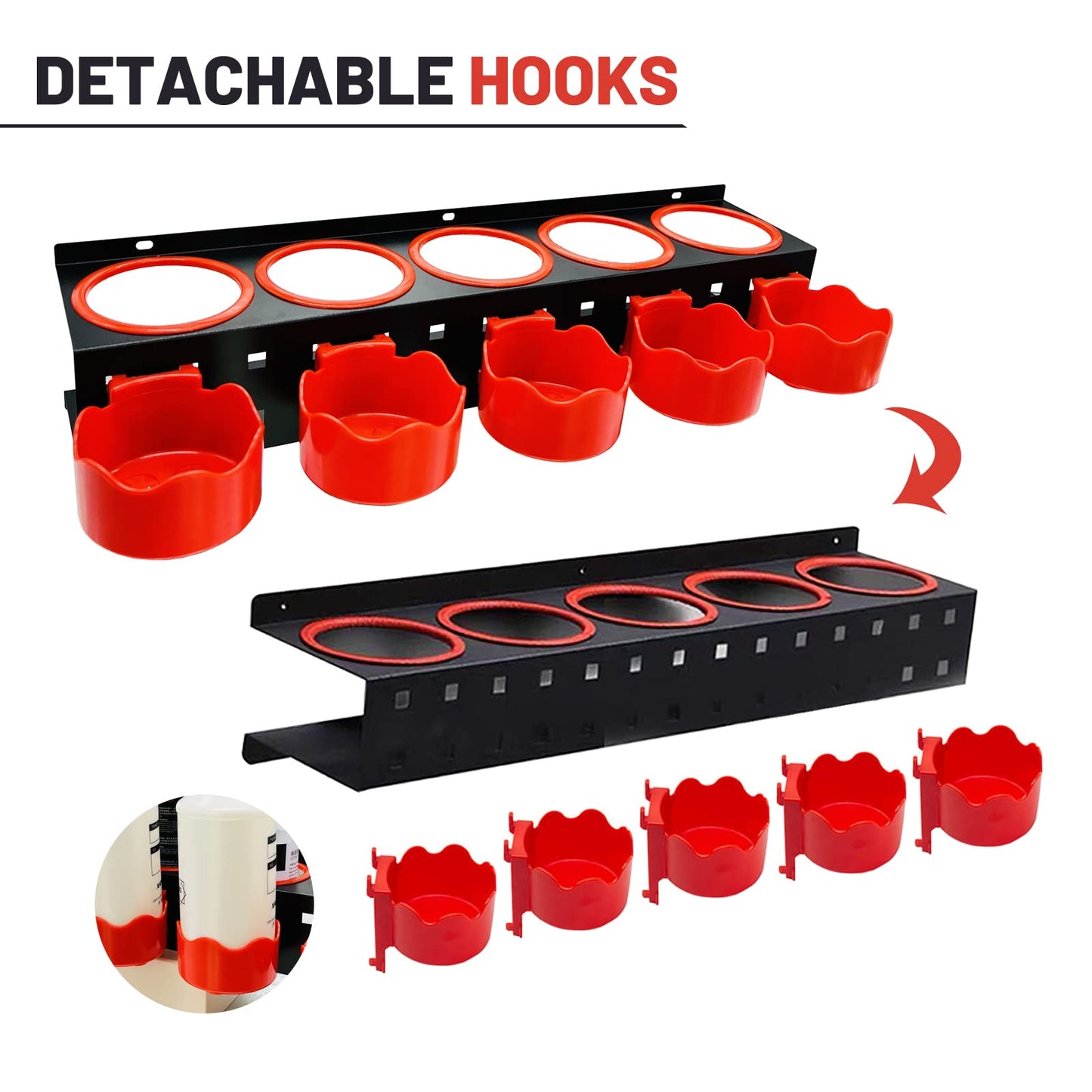YTDTKJ Spray Bottle Storage Rack with Extra Abrasive Holder, Wall Mount Hanging Rail Car Beauty Shop Accessory Display Auto Cleaning Detailing Tools Hanger Bottle Organizer