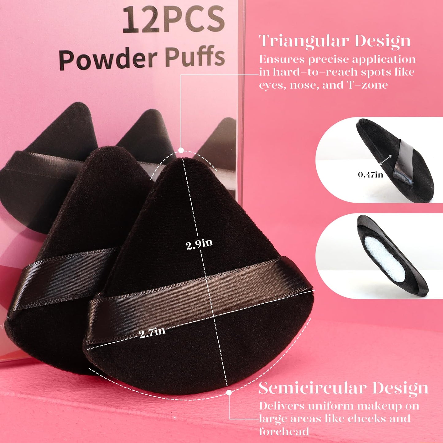 BEAKEY 12pcs Triangle Powder Puffs & Super Soft Makeup Sponge Set of 6