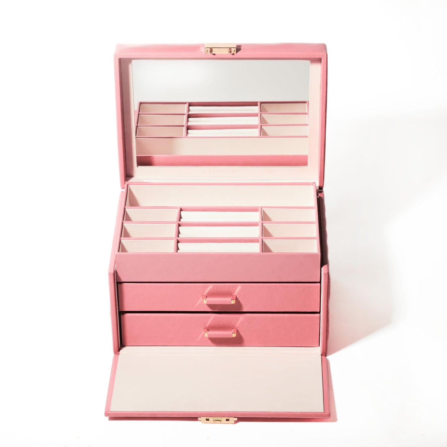 BILLSTONE Amour Large Rose Gold Jewelry Box, Jewelry Organizer and Storage with Multi Tray Compartments, Genuine Leather