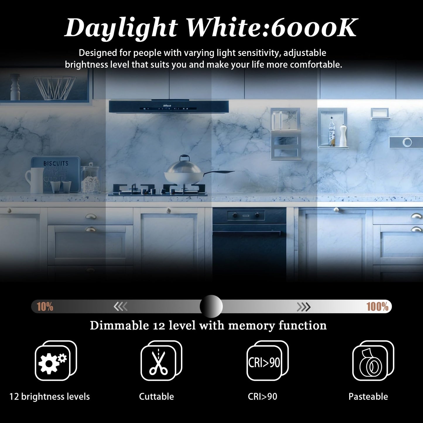 Aalnfe COB 10Ft White LED Strip Lights, 24V Super Bright LED Tape Lights High CRI95+, Dimmable Lights Strip,Flexible LED Rope Lights for Kitchen Cabinet, Stairs, Bedroom, Vanity Mirror,Home DIY Deco