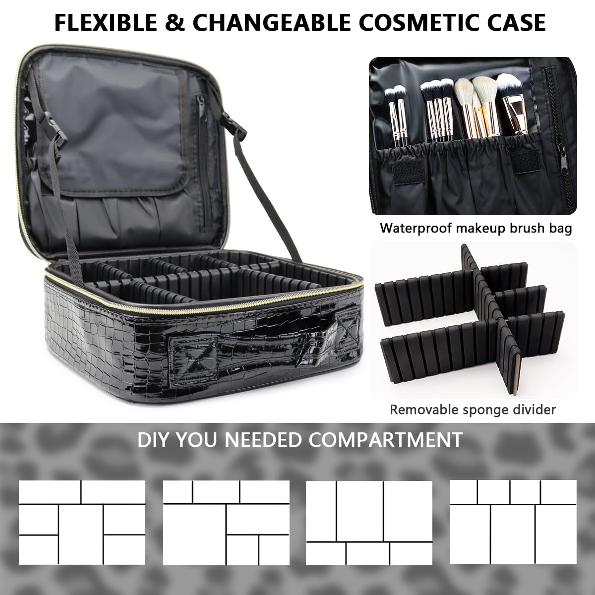 MORMID Travel Makeup Train Case Cosmetic Case Organizer Portable Artist Storage Bag with Adjustable Dividers for Cosmetics Makeup Brushes Toiletry Jewelry Digital Accessories (Black)