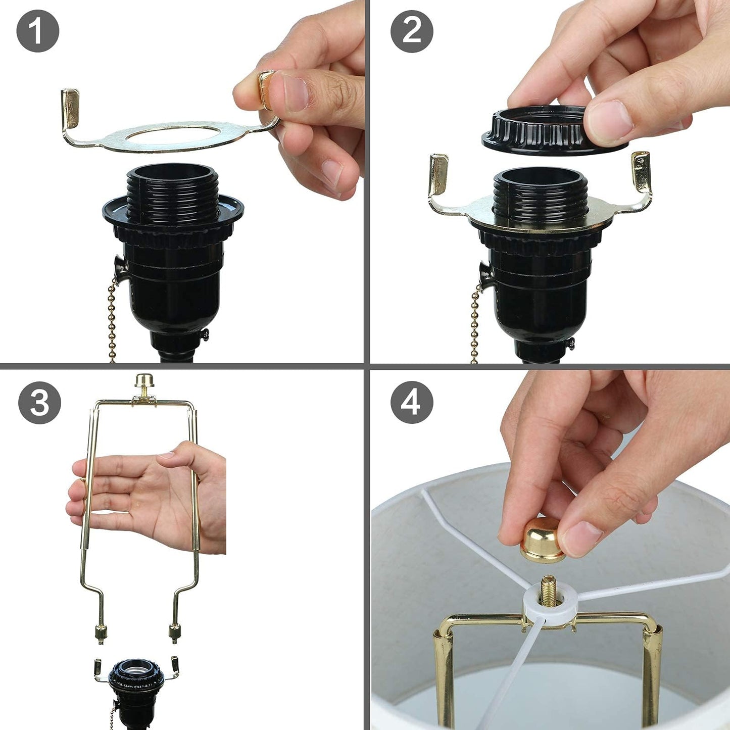 2Pack HZHFCB 7 8 9 10 inch Lamp Shade Harp Holder,Adjustable Lamp Harp Kit,Fit 3/8 IP Standard,E14,E26,E27 Light Base UNO Fitter Adapter,Black Horn Frame Lampshade Bracket(Black)