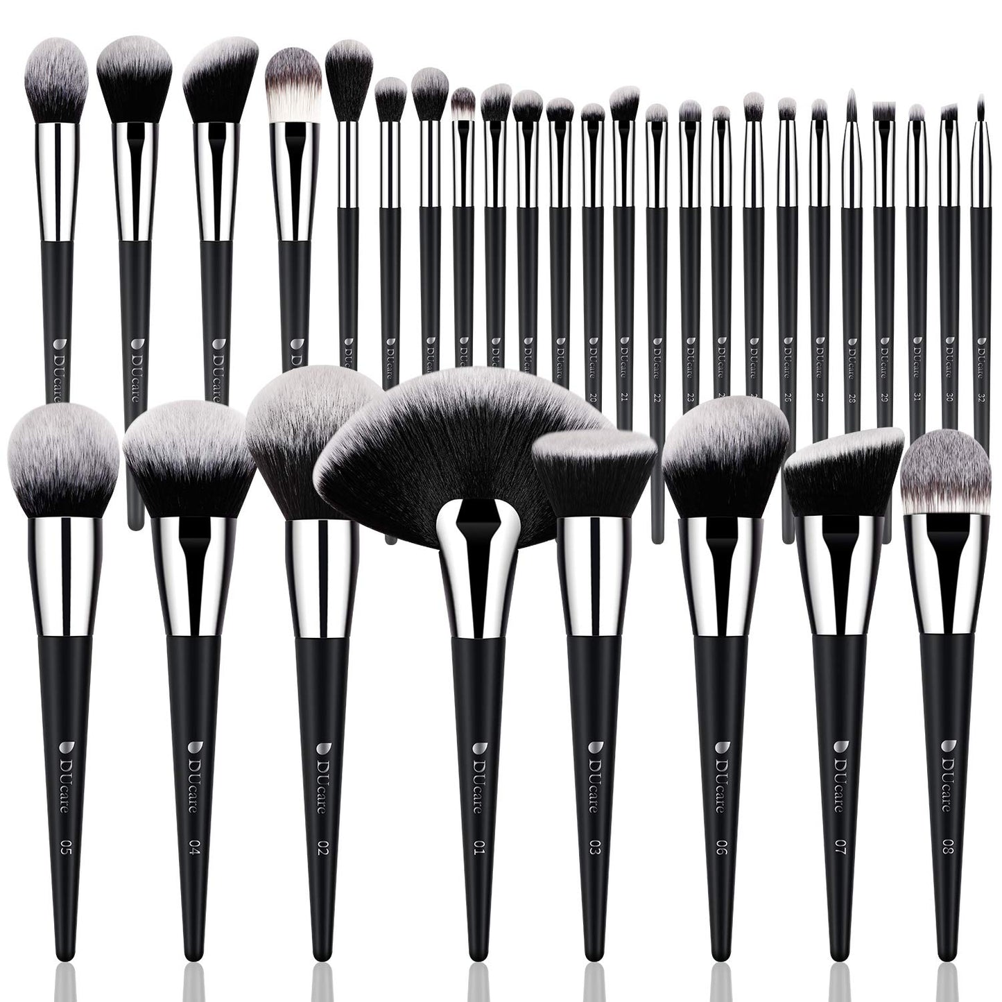 DUcare 32Pcs PRO Grade Makeup Brushes Set Premium Ultra-soft Synthetic Foundation Contour Powder Blush Concealer Eyeshadow Classic Black Professional Make up Brushes