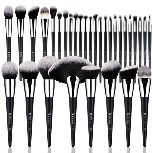 DUcare 32Pcs PRO Grade Makeup Brushes Set Premium Ultra-soft Synthetic Foundation Contour Powder Blush Concealer Eyeshadow Classic Black Professional Make up Brushes