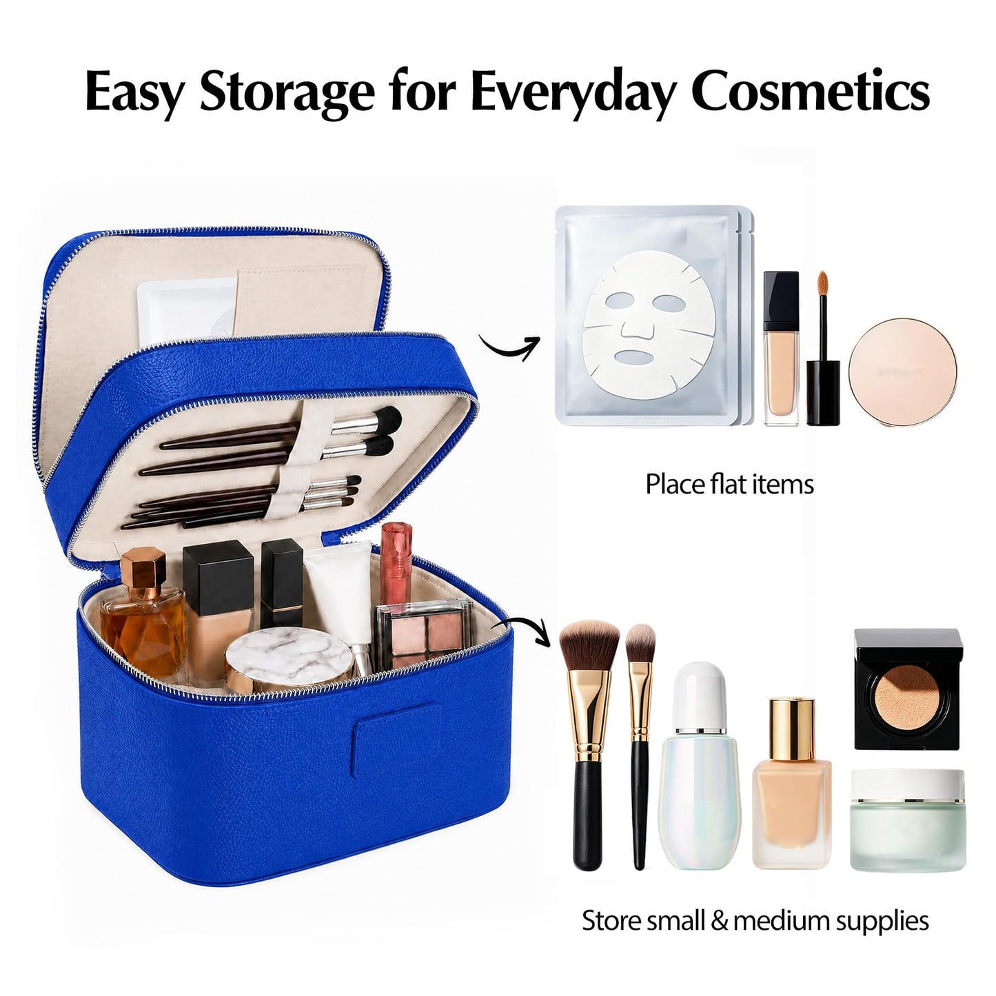 idoltimes Makeup Case,Leather Double Layer Makeup Bag Duo,Large Portable Travel Toiletry Case Cosmetic Organizer for Women