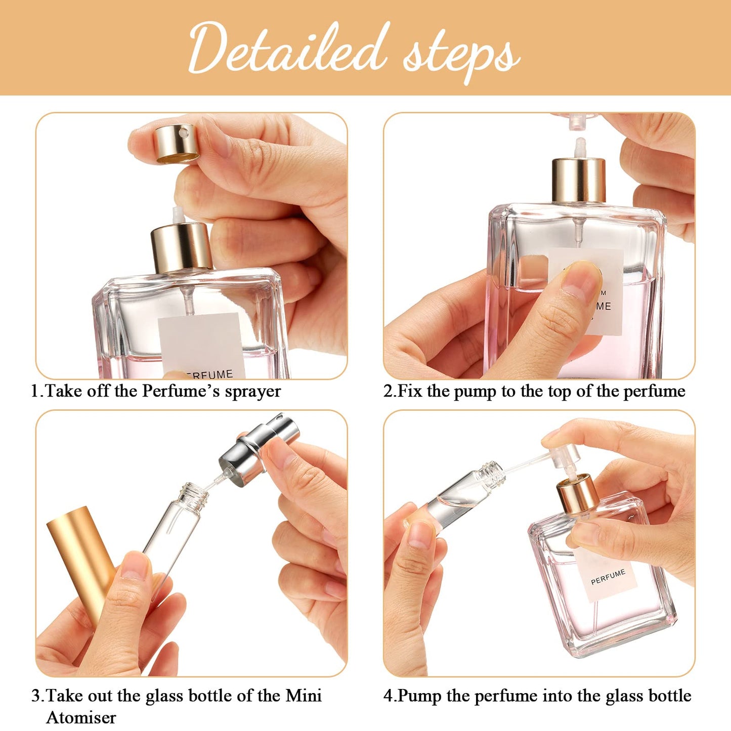Motiskyy 105 Pcs 5ml Mini Perfume Atomizer Refillable Travel Spray Bottles Bulk Empty Dispenser Kit for Perfume Makers with Refill Pump Transfer Tool for Outgoing Fragrance Vendor Samples
