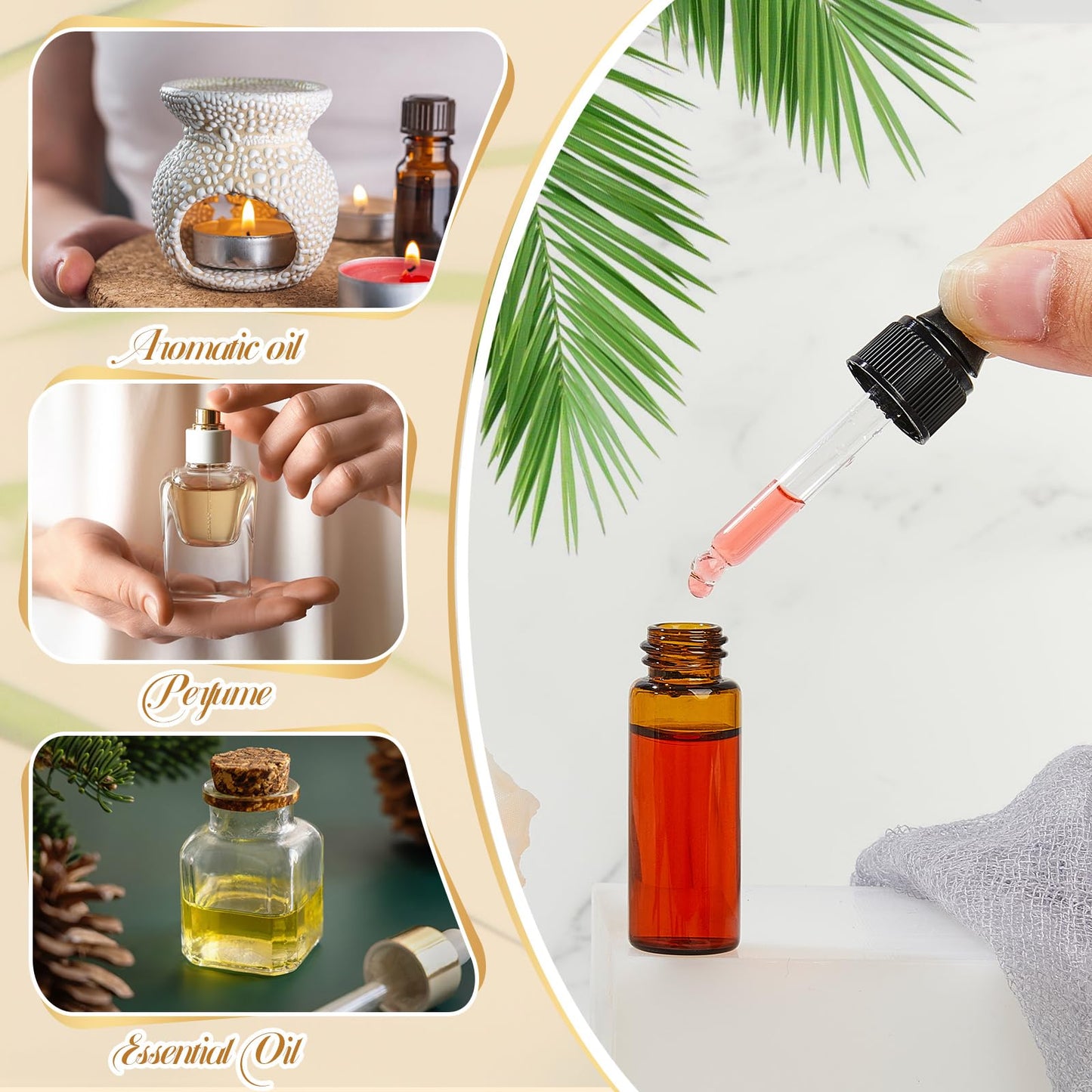 Didaey 200 Pcs 5 ml Mini Glass Oil Dropper Bottle Bulk, Clear Essential Small Empty Bottles Sample Containers Perfume Liquid Vials with Cap for Traveling (Amber)
