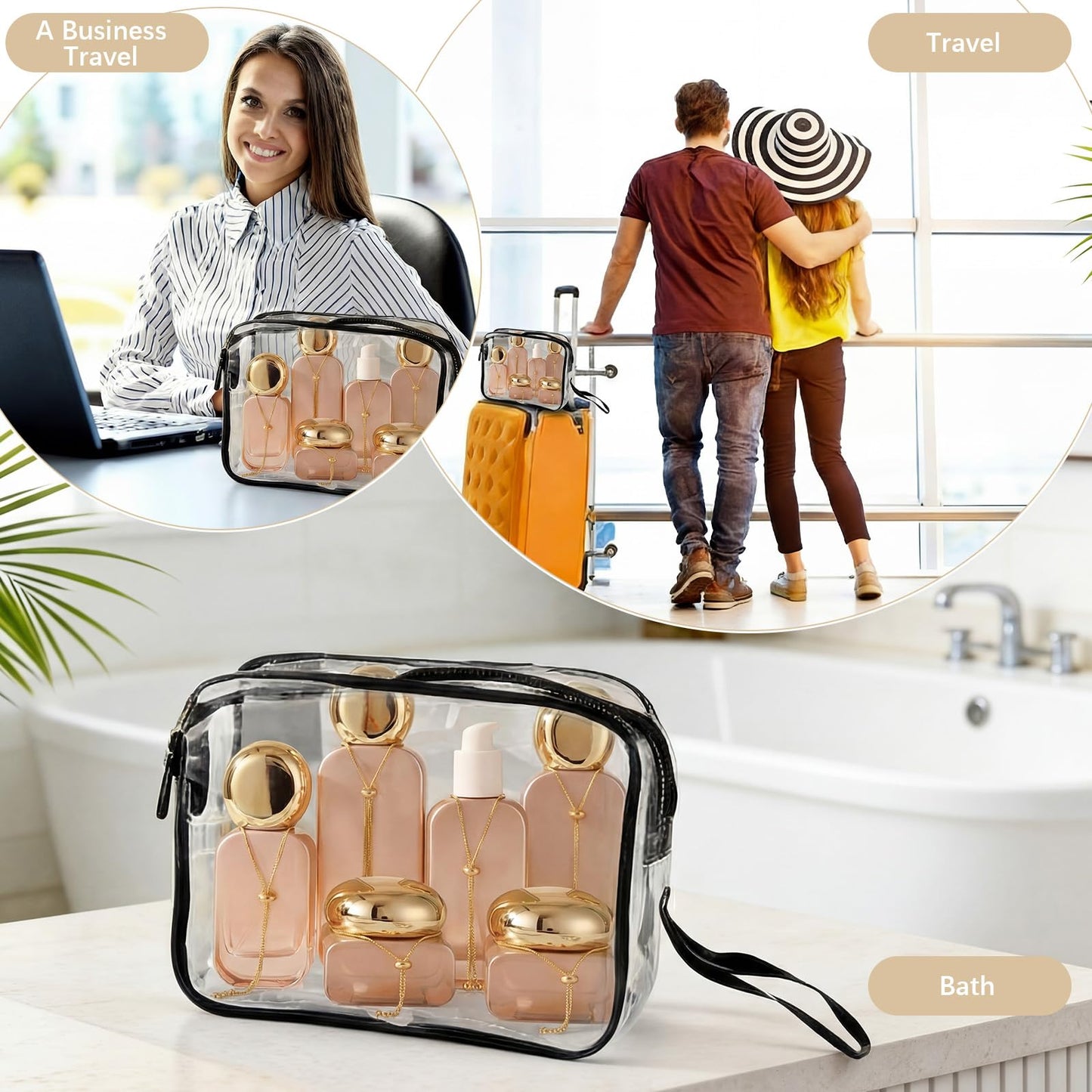Gandeer 6 Pcs Luxury Glass Skincare Containers Set Refillable with Pump Glass Bottle with Gold Chain Spray Bottle Skincare Jars 1.01-4.06 oz for Oil Water Cream Foundation Serum Moisturizer(Orange)
