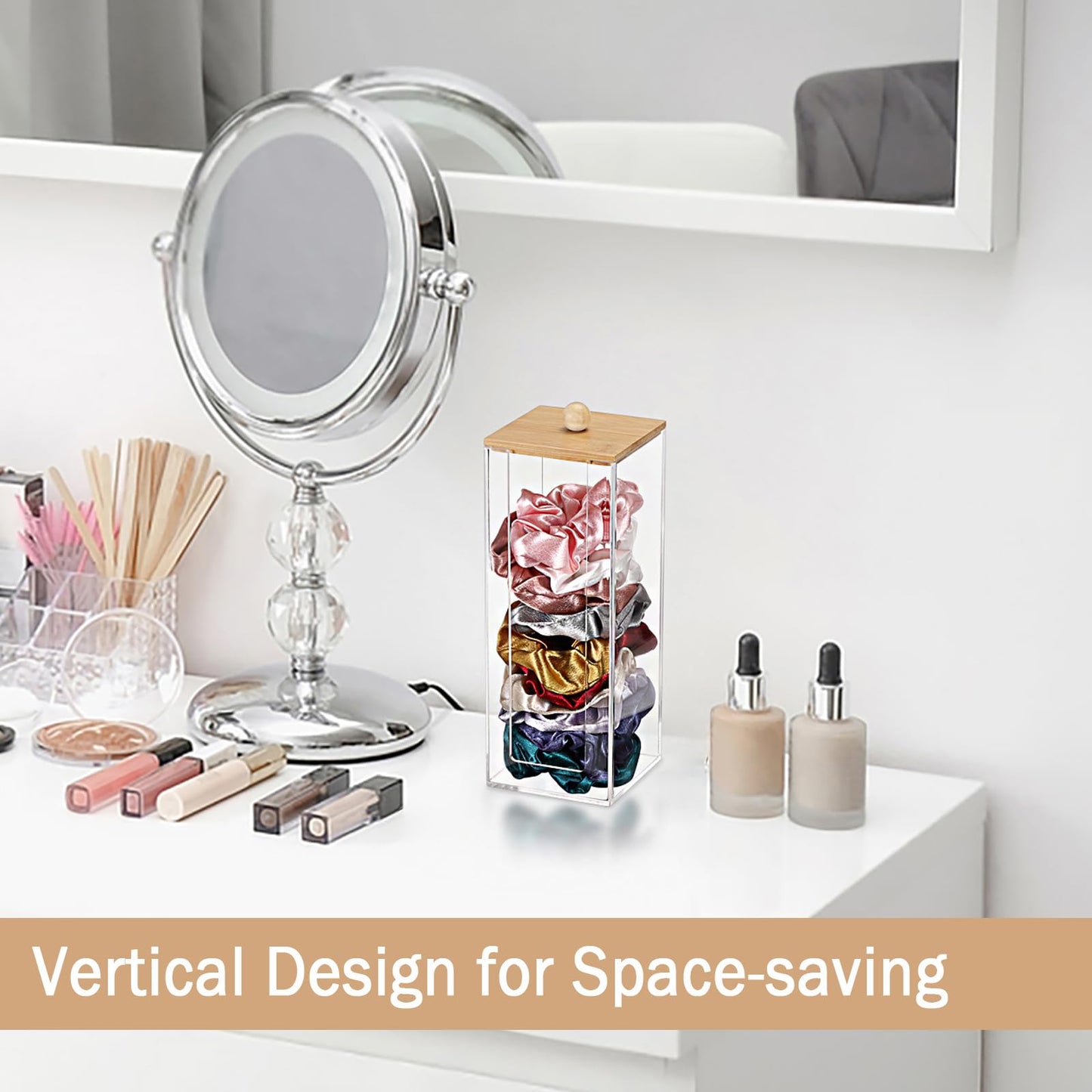 GUSHBIN Acrylic Clean Pad Storage Box Vertical Cotton Pads Holder Square Makeup Pad Dispenser with Lid Clear Bathroom Countertop Vanity Organizer