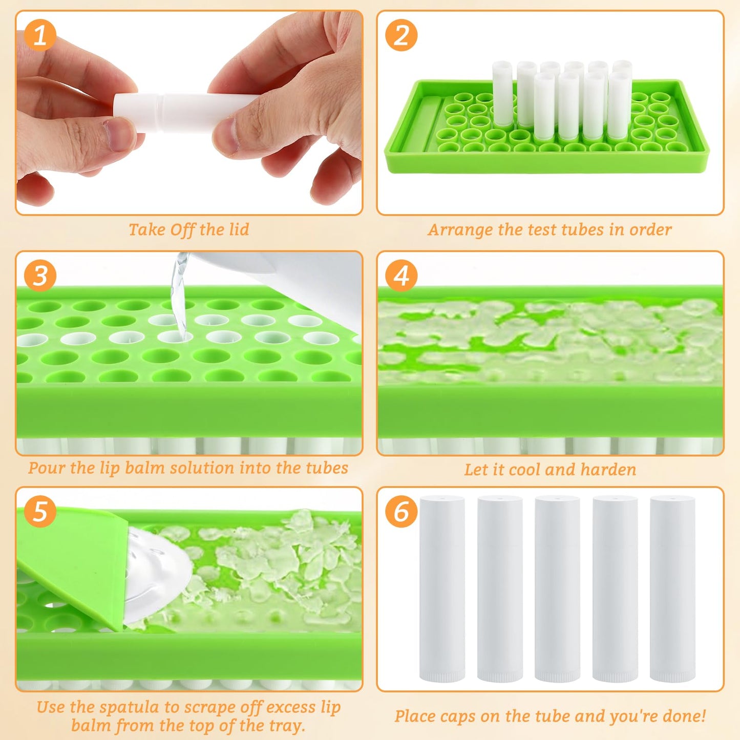 ABuff 200 Pcs Lip Balm Tubes 5g Empty Plastic Lip Gloss Balm Containers with Filling Tray and Spatula, White Empty Chapstick Tubes for DIY Homemade Lipsticks, Solid Perfume