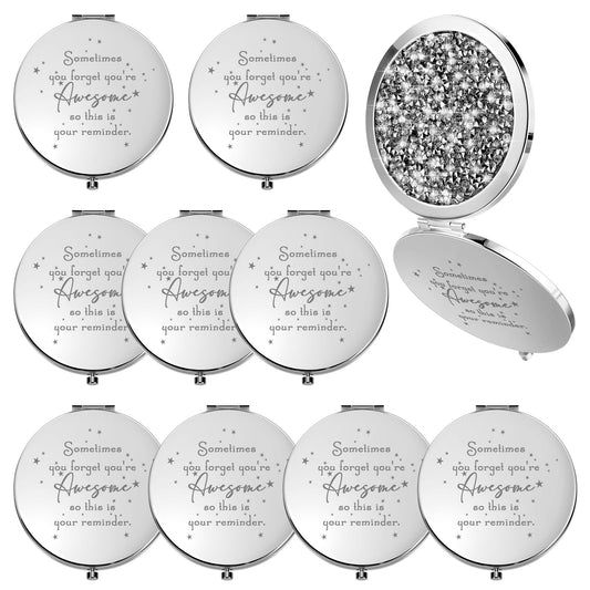 Roowest 10 Pcs Compact Mirror Gifts for Women Sometimes You Forget Your Awesome Bulk Appreciation Party Favors for Employee Coworker Friends Birthday Spa Christmas Inspirational Stuffers (White)