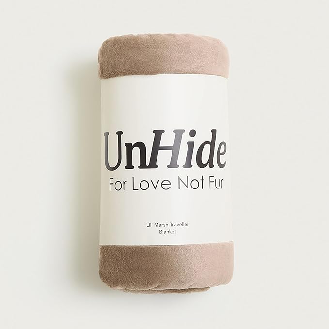 UnHide Lil Marsh Traveler - Travel Blanket - Faux Fur Blanket - Durable, Lightweight, Extra Soft Blanket - Machine Washable - Beige Bear (50” x 60”)