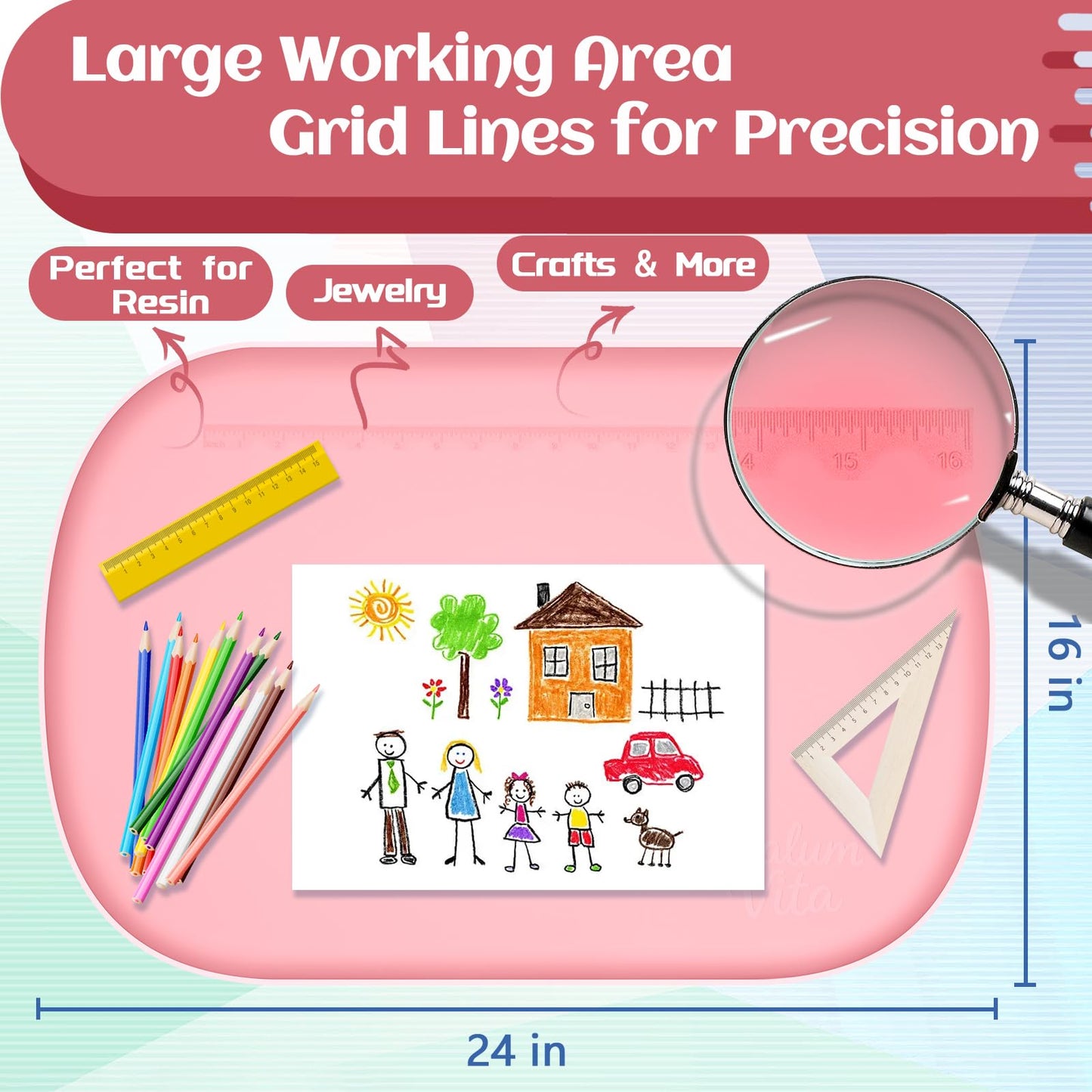 CealumVita 24"x16" Oval Silicone Mats for Crafts - Non-Slip Painting Mat with Raised Edges, Reusable Table Protector for Resin, Clay, Paint ，Playdough ，Jewelry-Making & Crafts Creation (Pink)