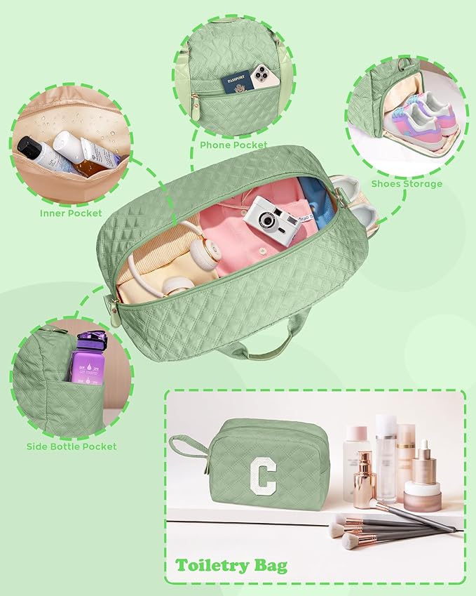 Initial Duffle Bag for Travel Women Girls Gift: Personalized Weekender bags, Dance Cheer bag Sports for Girl, Kid Gymnastics Bags, Birthday Gifts for Women Girls Kids Teens Mom Teacher