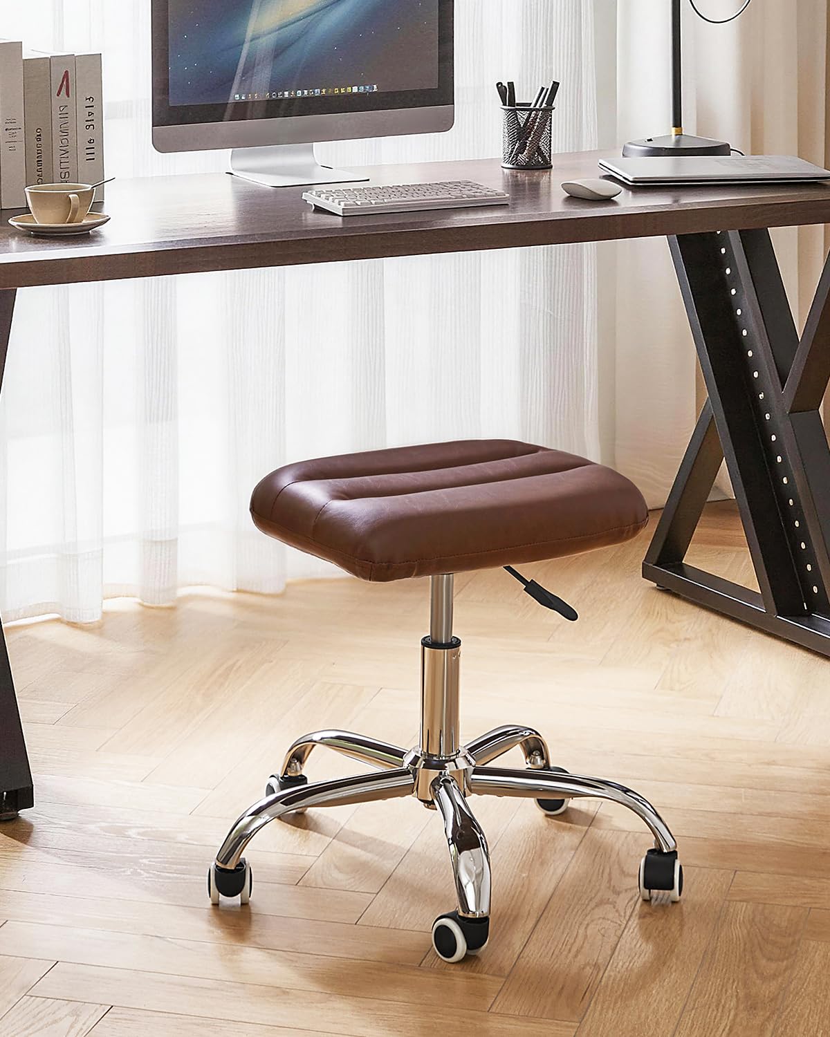 IBUYKE Adjustable Swivel Rolling Stool with Wheels, 18.5"-22.8" Multi-Purpose Vanity Chair for Massage, Tattoo, Barber, Pedicure, Nail Tech & Salon Use, Dark Brown WBD029Z