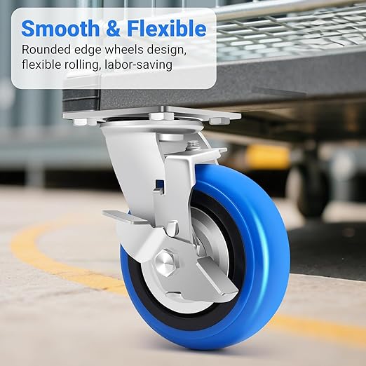 W B D WEIBIDA 6 Inch Heavy Duty Casters Set of 4, Smooth Rolling Caster Design for Cart Wheels, 4500 LBS Industrial Grade Castors with Upgraded Thickened Bracket, Durable Castors (4 Brake)