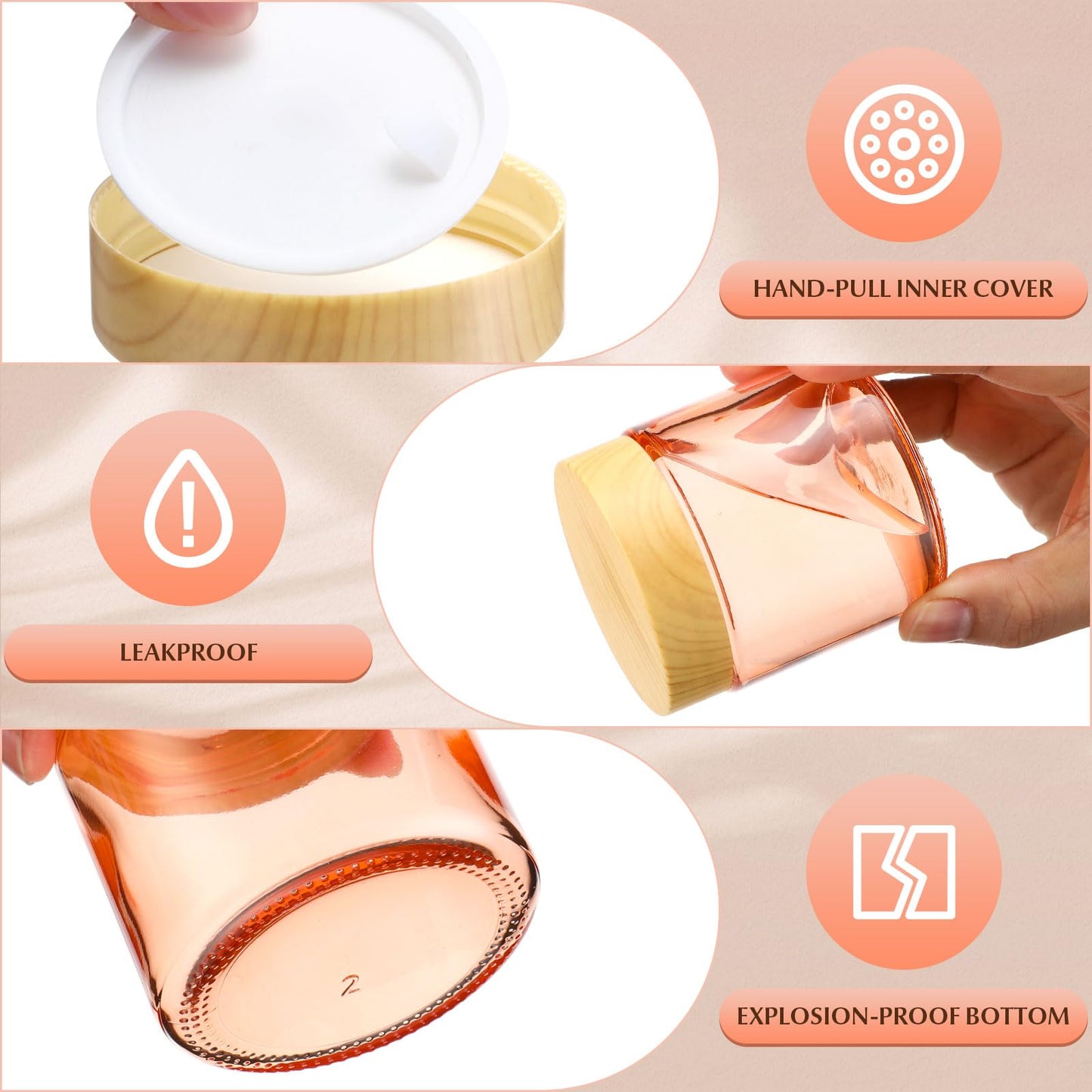 Norme 24 Pcs 4 oz Glass Jars with Lids Empty Small Glass Containers and Inner Liners Reusable Cosmetic Jars Round Airtight Bottles with Plastic Woodgrain Lids for Storing Lotion (Coral Pink)
