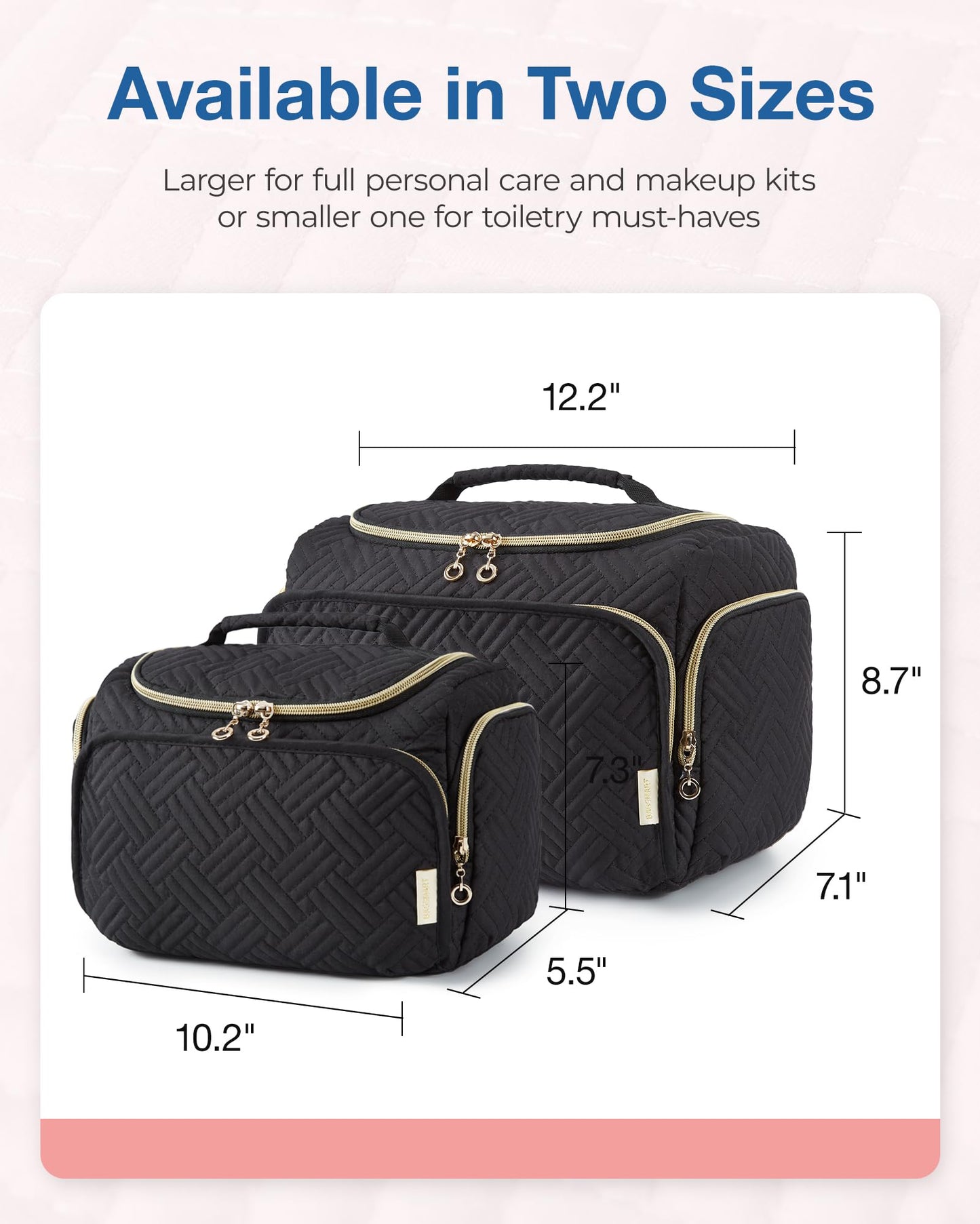 BAGSMART Travel Toiletry Bag, Large Wide-open Travel Bag for Toiletries, Makeup Cosmetic Travel Bag with Handle, Black-L