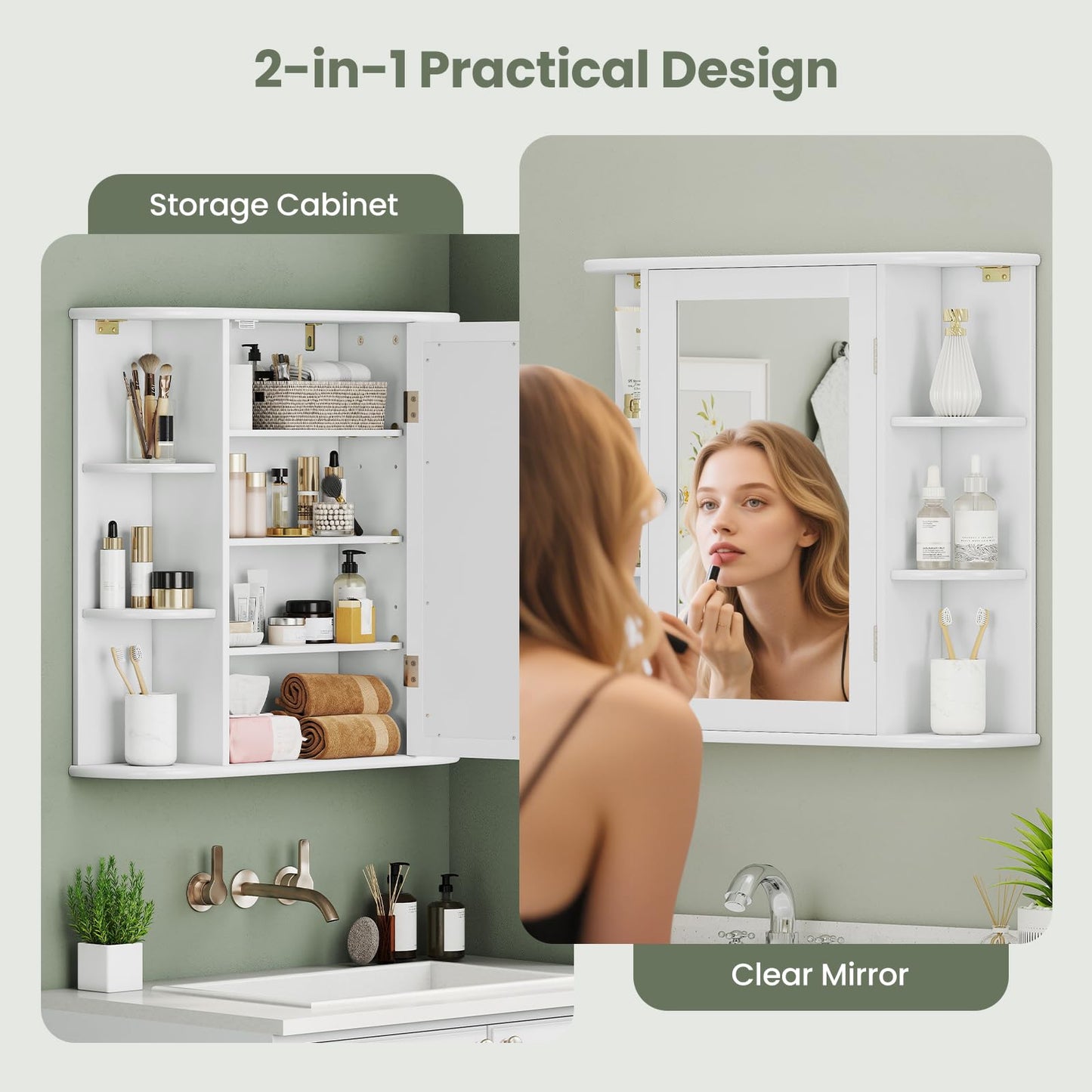 Giantex Bathroom Medicine Cabinet, Wall Mounted Bathroom Mirror Cabinet with Mirrored Door & 4 Interior Shelves, 6 Open Shelves, Mounting Hardware, Space-Saving Storage Cabinet, White