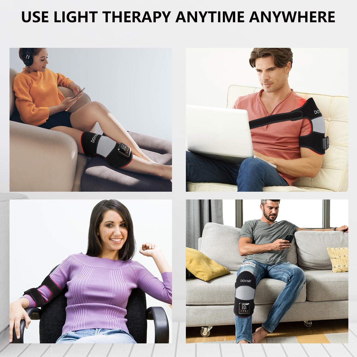 TUOYR Cordless Red Light Therapy for Knee Pain Relief 4000mAh Battery Portable Wireless Near Infrared Light Therapy Devices Wearable Wrap for Arm Elbow Muscle Relax Treatment Pad