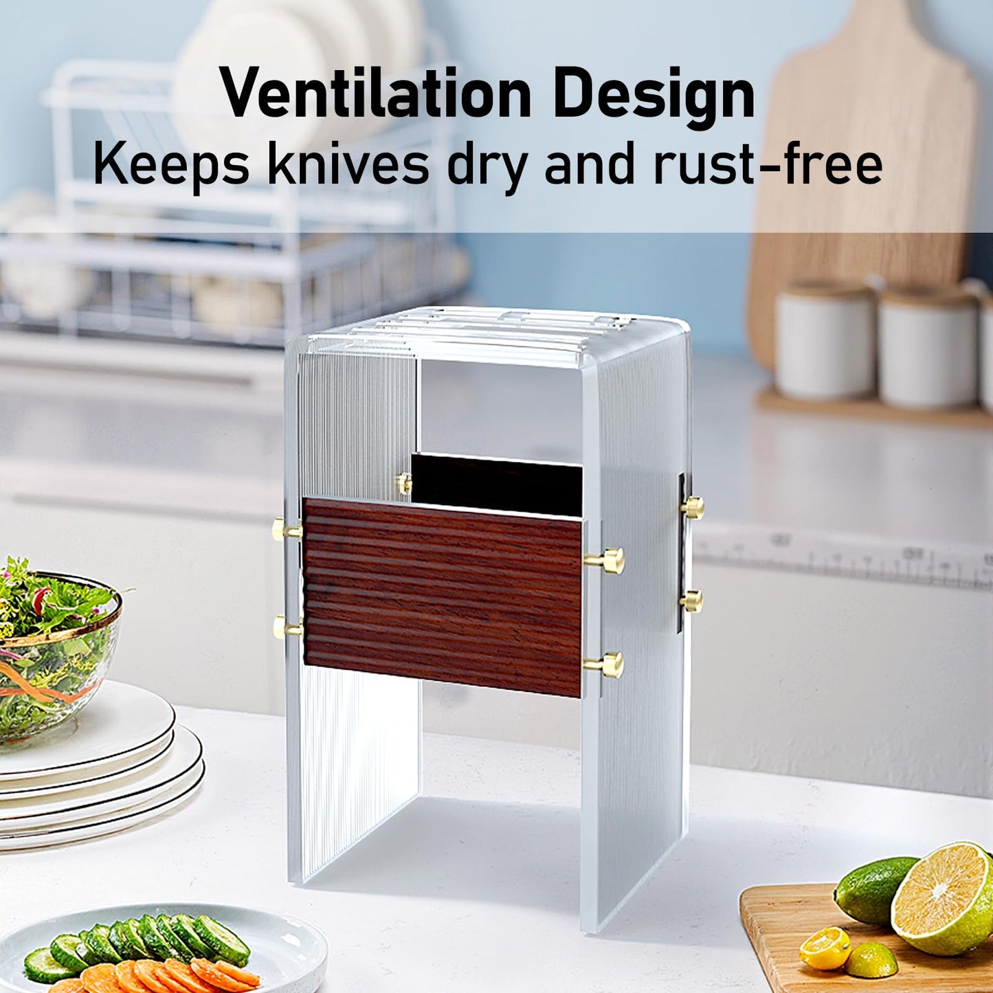 Acrylic Knife Block Holder, Display Stand with Transparent Striped, Kitchen Countertop Knife Holder with Non-Slip Base(Knives Not Included)