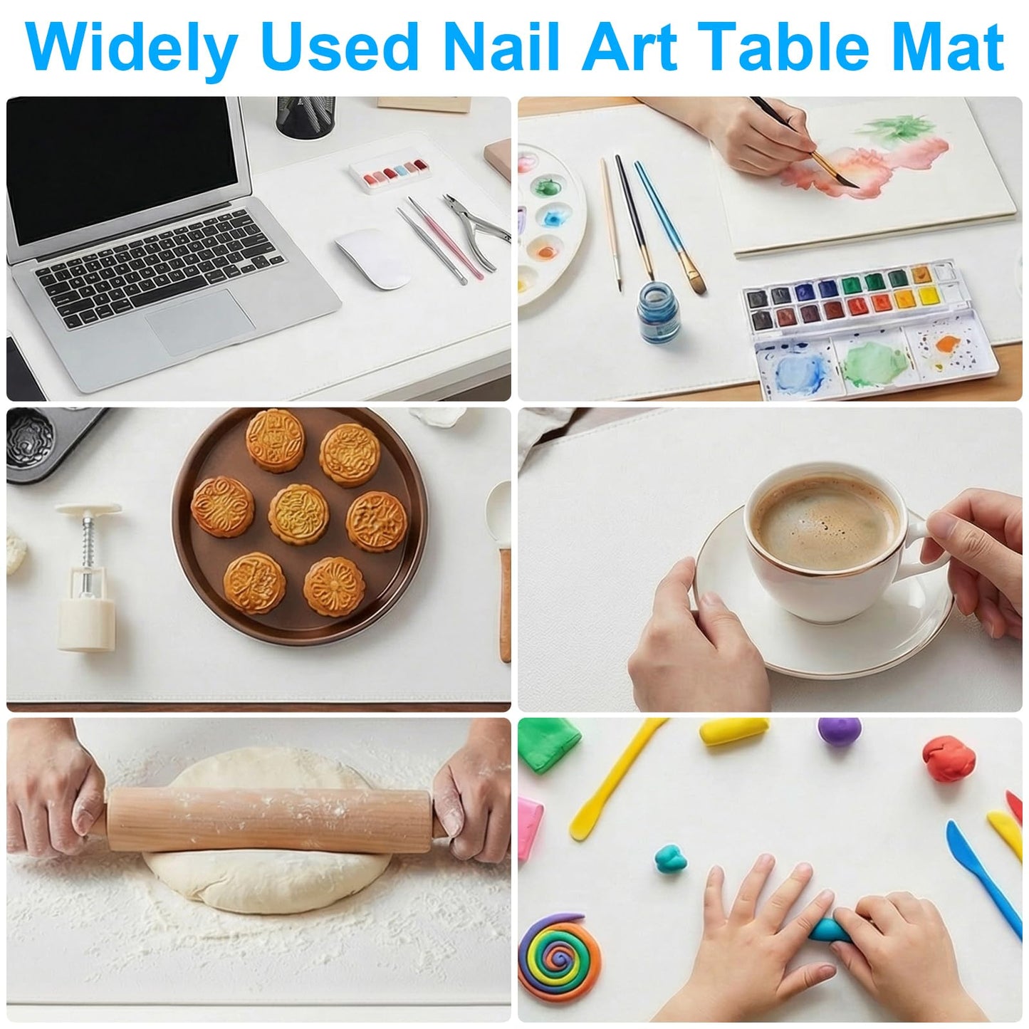 Nail Mat For Nail Tech Nail-Table Mat Soft Silicone Nail-Mat Waterproof PU Leather Nail-Pad for Nails Tech Salon Home, Portable and Easy Clean (White, 60x30cm) (MAT ONLY)