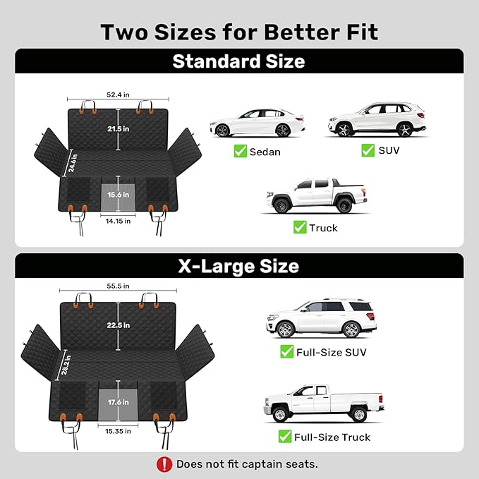Zanch Heavy-Duty Dog Car Seat Cover, Flat Solid Back Seat Extender for Multi Large Dogs, Hard-Base Supports 450 lb, Waterproof Scrachproof Hammock Protector, Standard for Cars, SUV, Trucks, Orange
