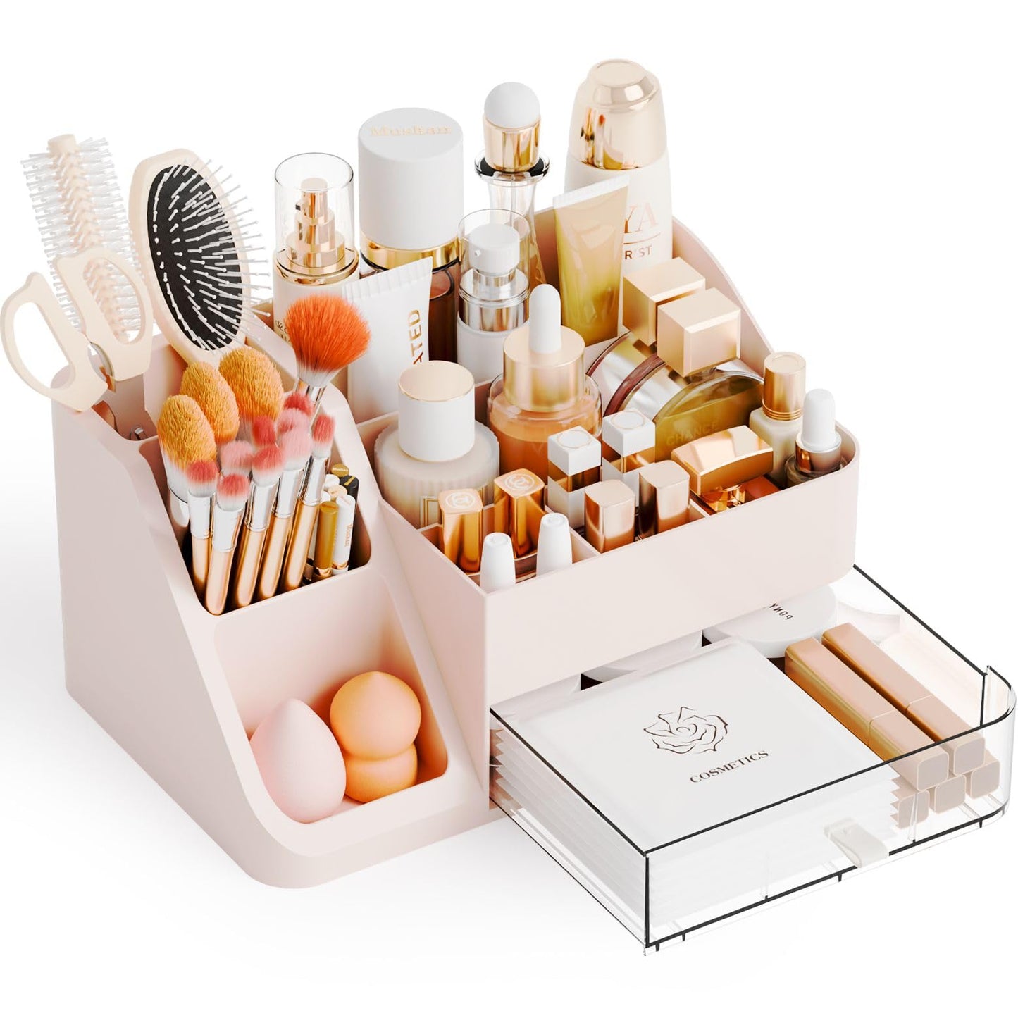 Yieach Countertop Makeup Organizers for Vanity,Bathroom,Dresser,Large Makeup Storage Organizer and Beauty Skincare Organizer,Plastic Makeup Holders and Organizers for Lotion,Hair Product & Tool,Pink