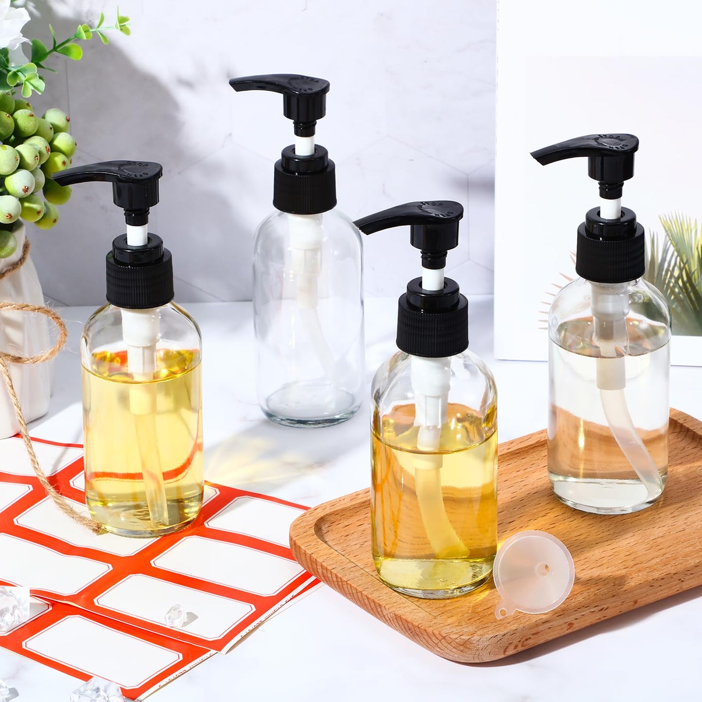 Tanlade 12 Pcs Glass Pump Bottle Dispenser 4 oz Travel Bottles with Pump Refillable Glass Containers for Toiletries Lotion Liquid Soap Shampoo Essential Oils Cosmetic Travel Accessories(Clear)