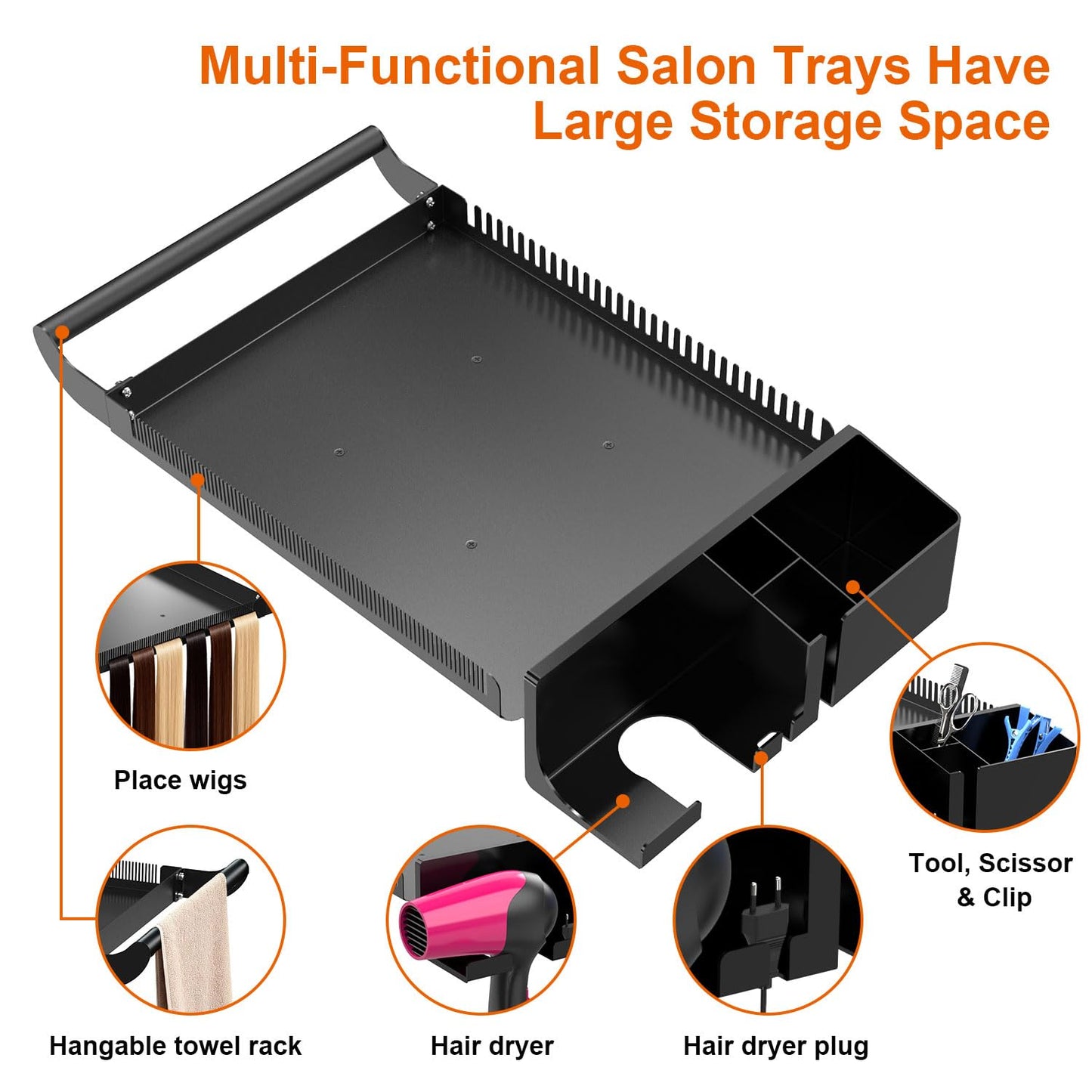 Hairstylist Rolling Cart, Salon Tray Cart on Wheels, Salon Trolley Braiding Hair Rack,Coloring Tray with Holder, Rolling Tool Trolley Hairstylist Station Organizer